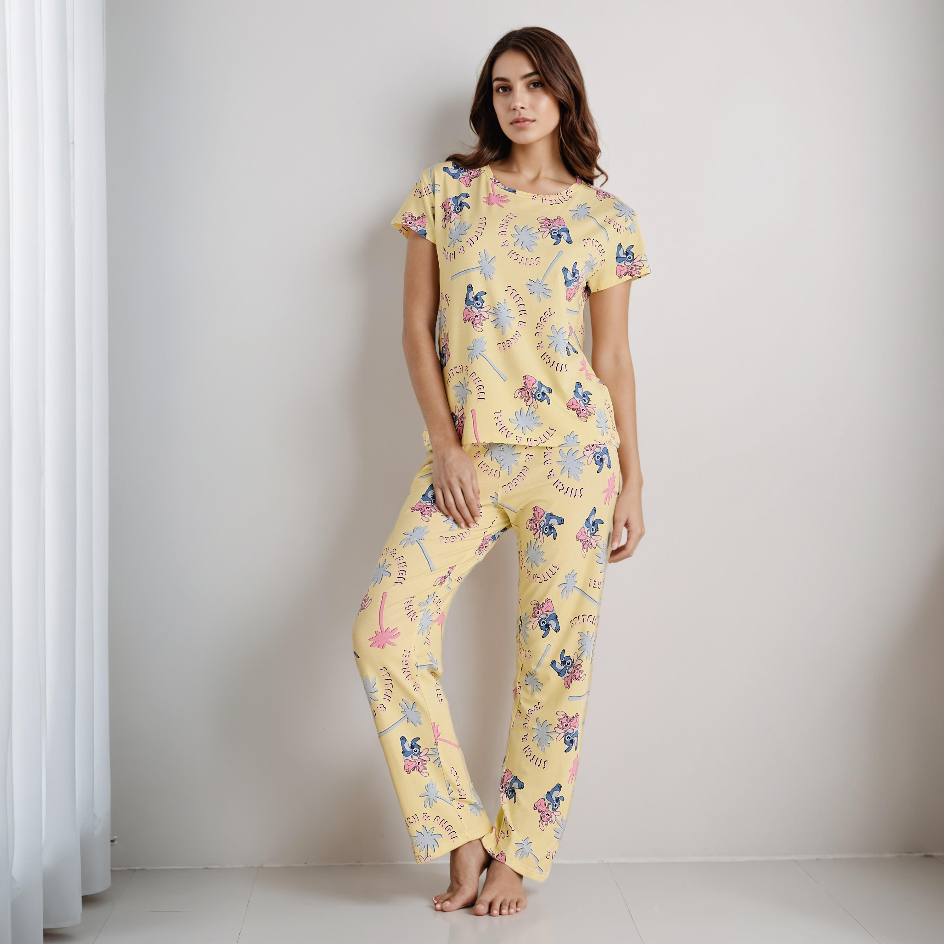 All-Over Stitch and Angel Print Pyjama Set-women-clothing-nightwear-pyjamas-longsets-image-1