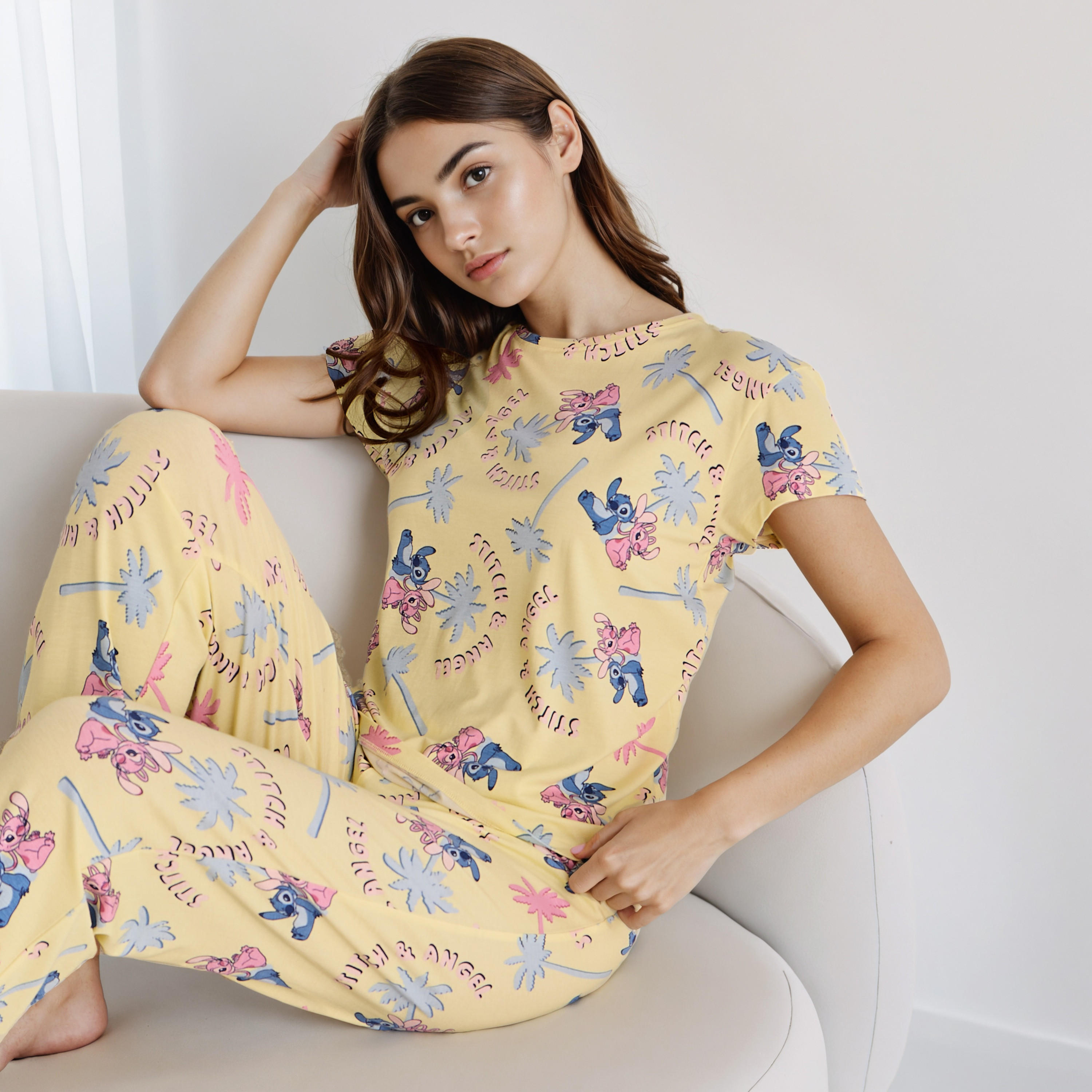 All-Over Stitch and Angel Print Pyjama Set-women-clothing-nightwear-pyjamas-longsets-image-2