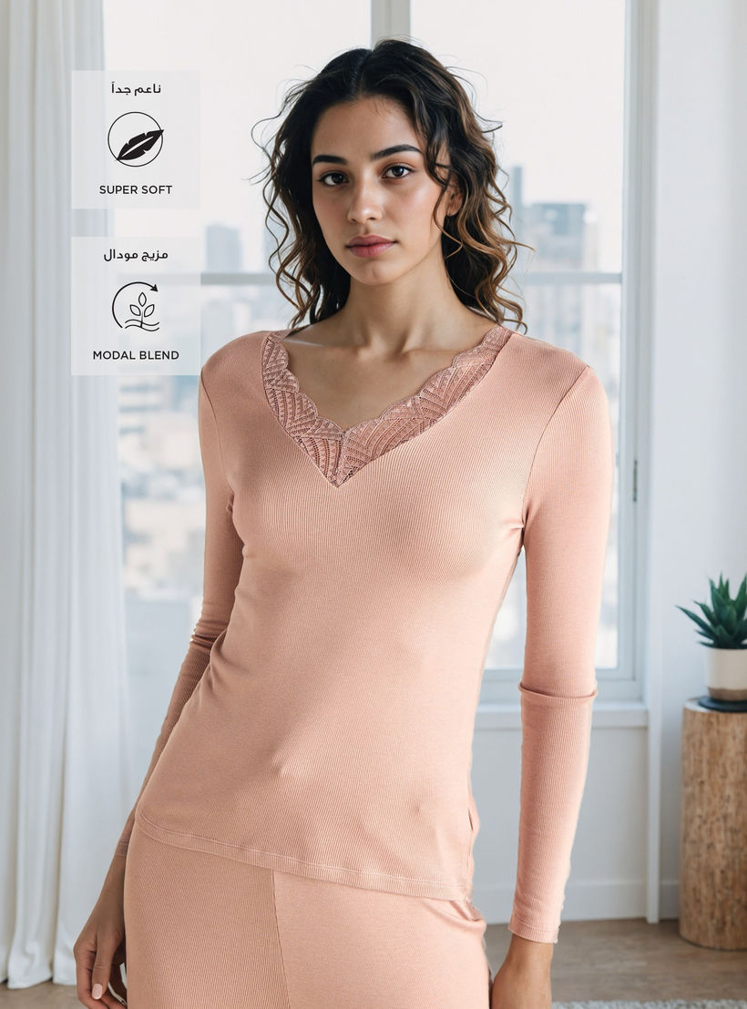 Lace Trim Pyjama Set-women-clothing-nightwear-pyjamas-longsets-image-2