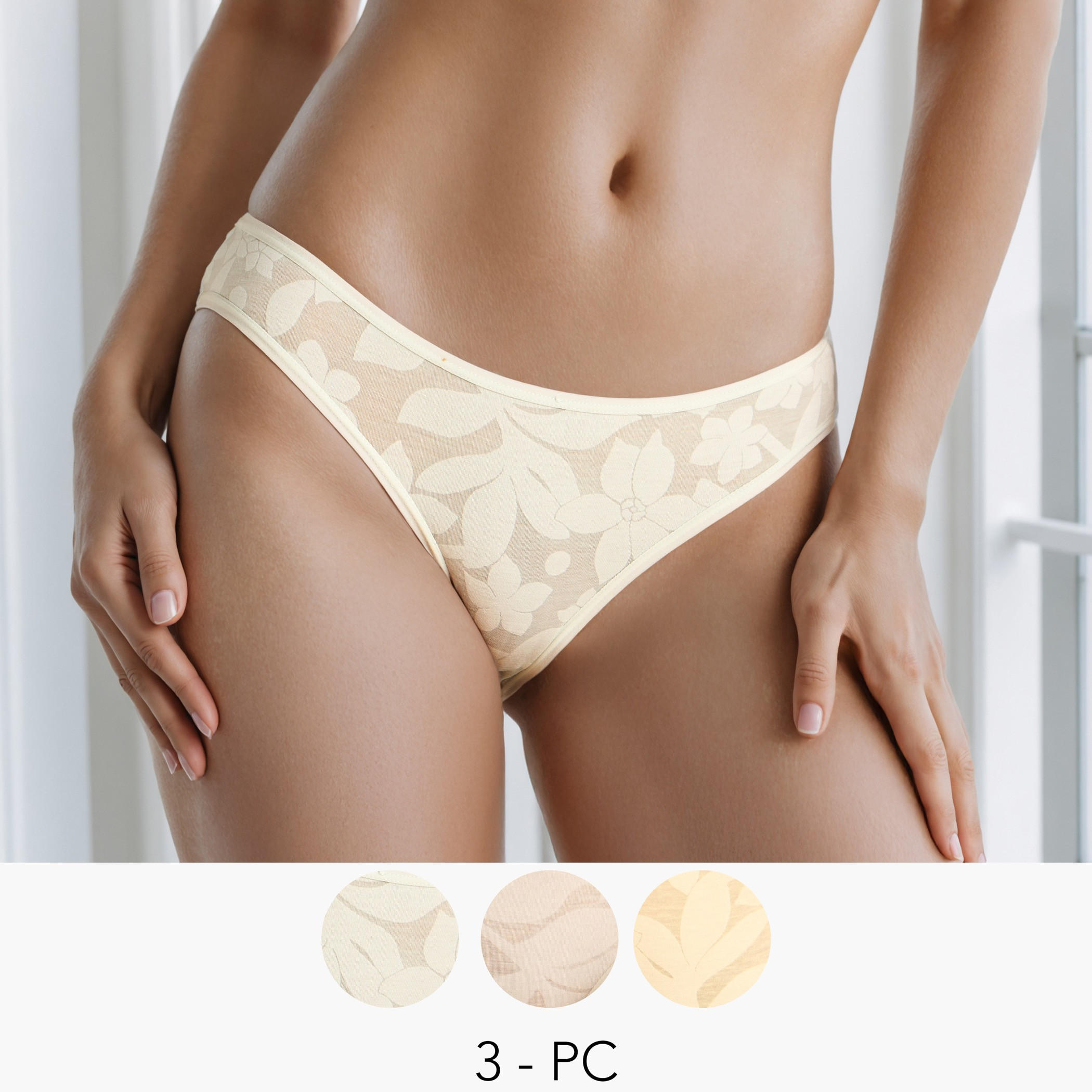 Set of 3 - Floral Textured Bikini Briefs-women-clothing-lingerie-panties-image-1