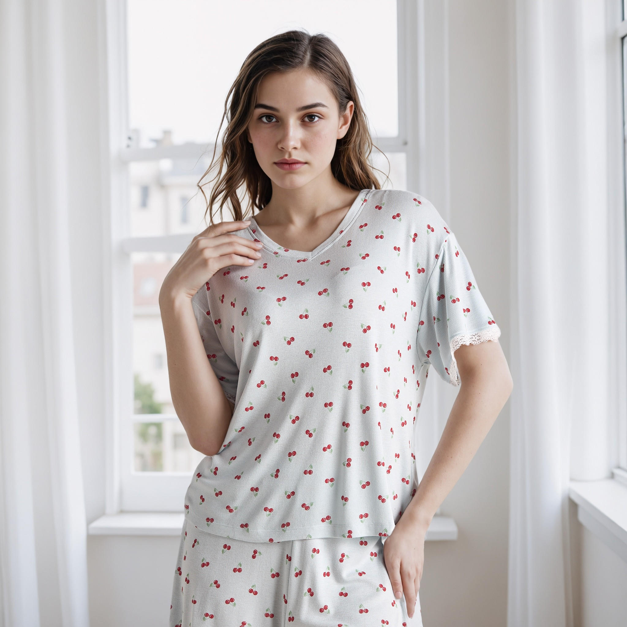 طقم شورت بطبعات فراولة-women-clothing-nightwear-pyjamas-shortsets-image-5