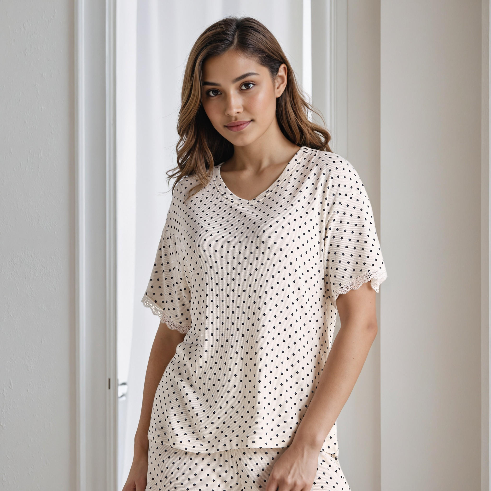 طقم شورت بطبعات منقطة-women-clothing-nightwear-pyjamas-shortsets-image-5