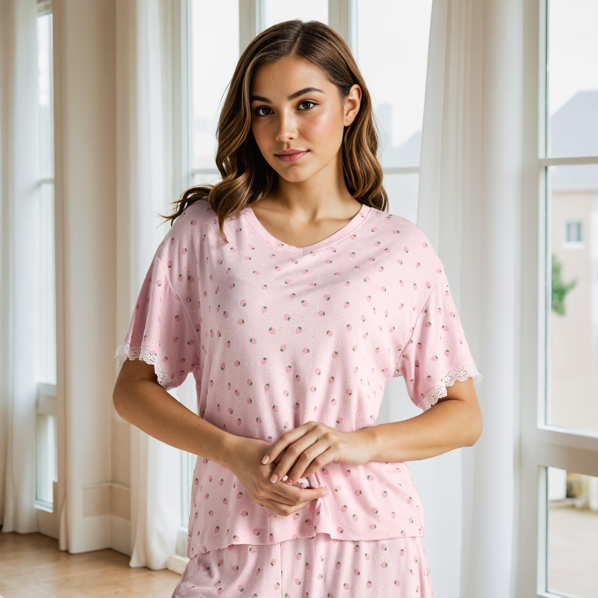 طقم شورت بطبعات فراولة-women-clothing-nightwear-pyjamas-shortsets-image-1