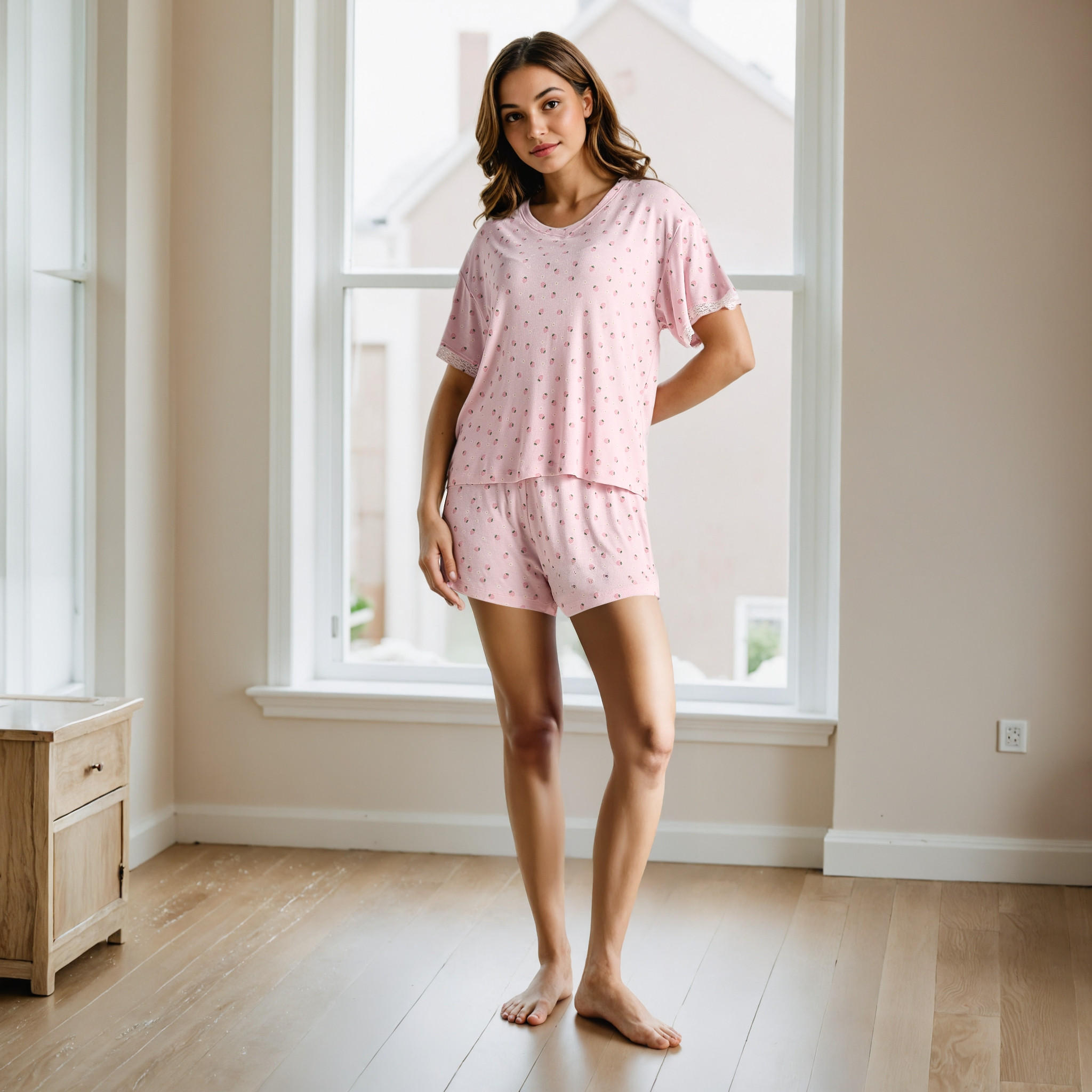 طقم شورت بطبعات فراولة-women-clothing-nightwear-pyjamas-shortsets-image-2
