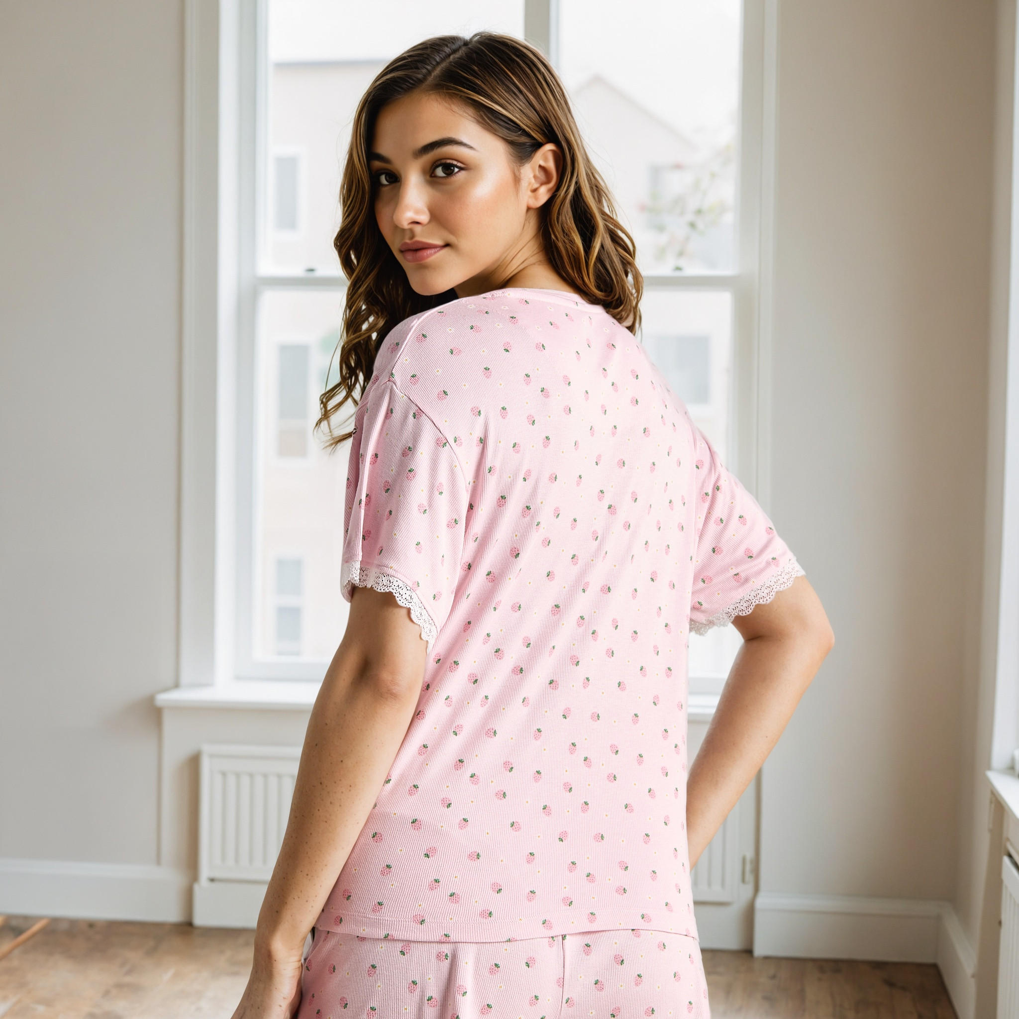 طقم شورت بطبعات فراولة-women-clothing-nightwear-pyjamas-shortsets-image-3