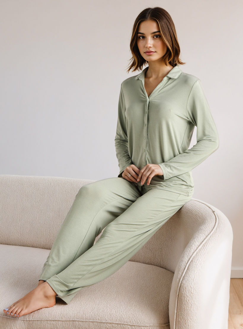 طقم بيجاما وقميص بأكمام طويلة من مزيج مودال-women-clothing-nightwear-pyjamas-longsets-image-1