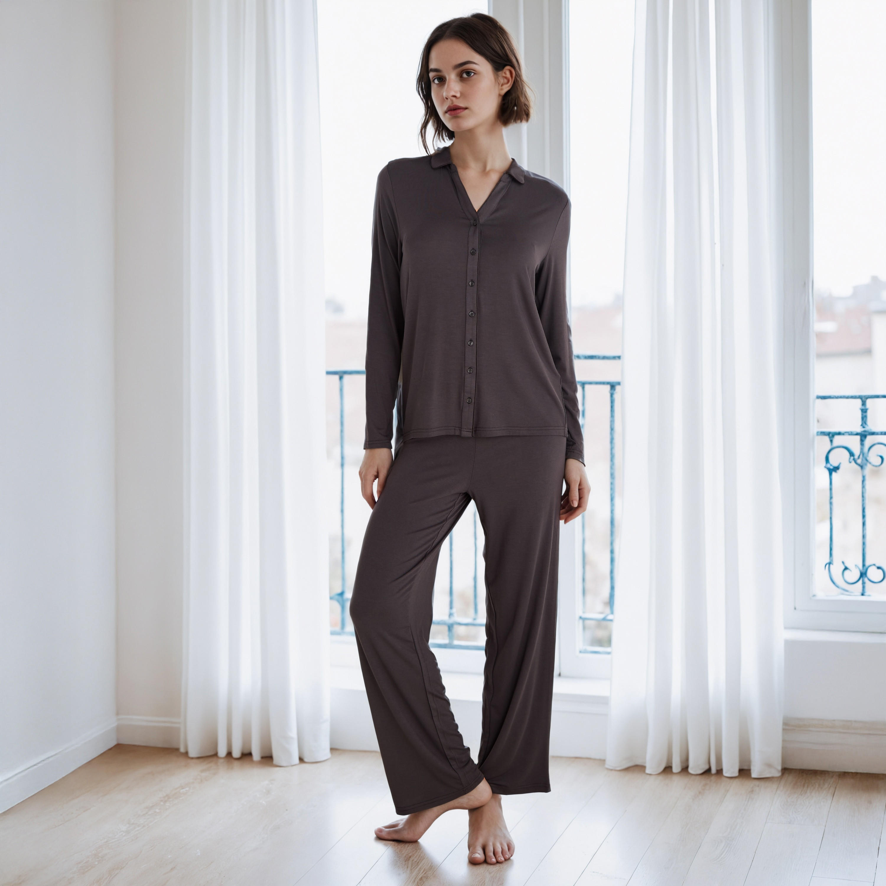 Long Sleeves Modal Blend Shirt and Pyjama Set-women-clothing-nightwear-pyjamas-longsets-image-1