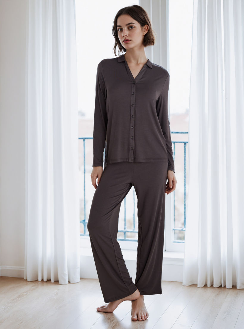 Long Sleeves Modal Blend Shirt and Pyjama Set-women-clothing-nightwear-pyjamas-longsets-image-1