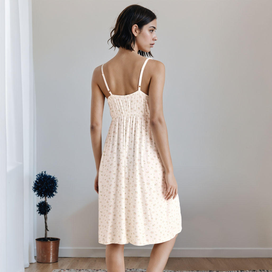 فستان نوم قطن بتفاصيل دانتيل وطبعات زهرية-women-clothing-nightwear-nighties-image-2