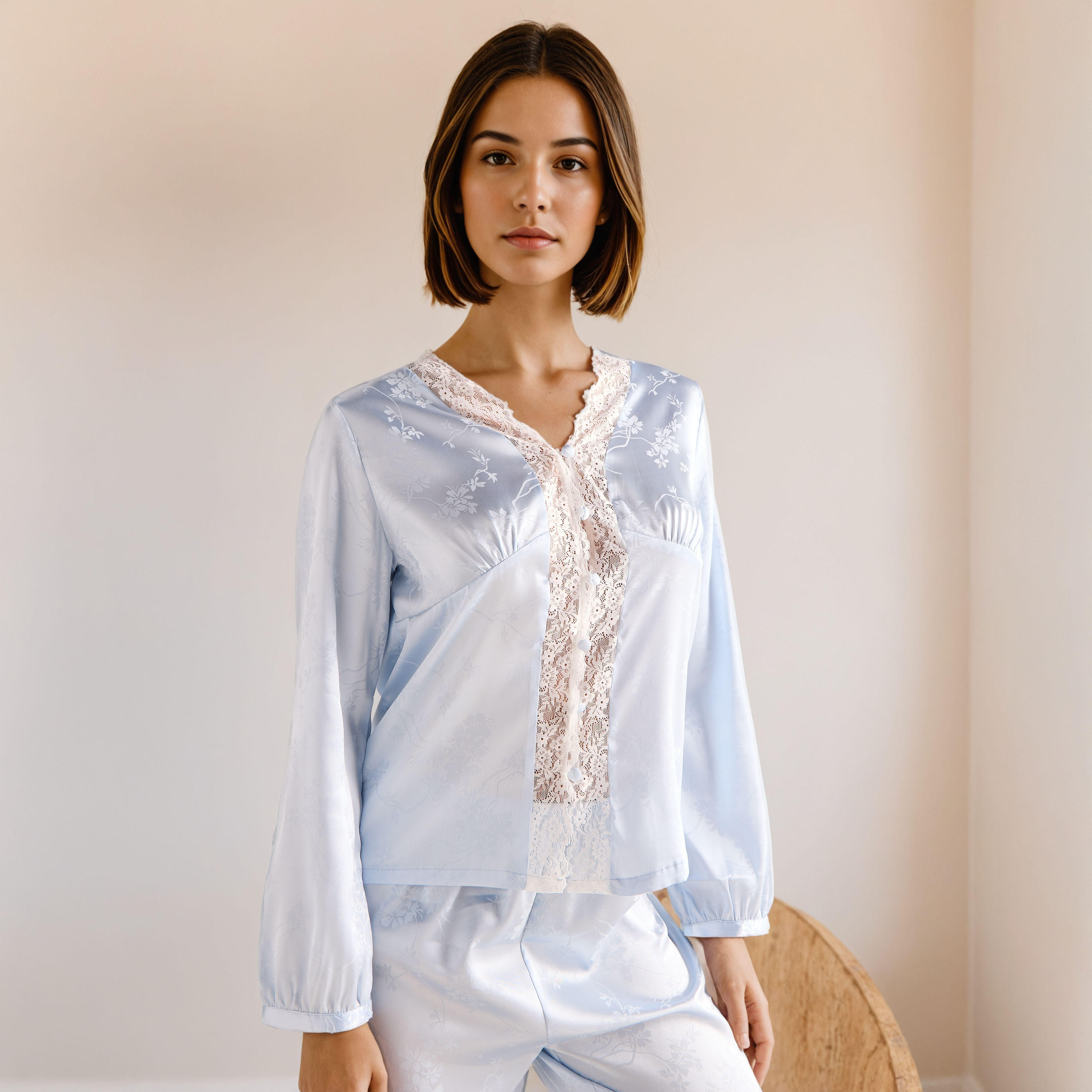 Lace Trim Jacquard Viscose Pyjama Set-women-clothing-nightwear-pyjamas-longsets-image-2