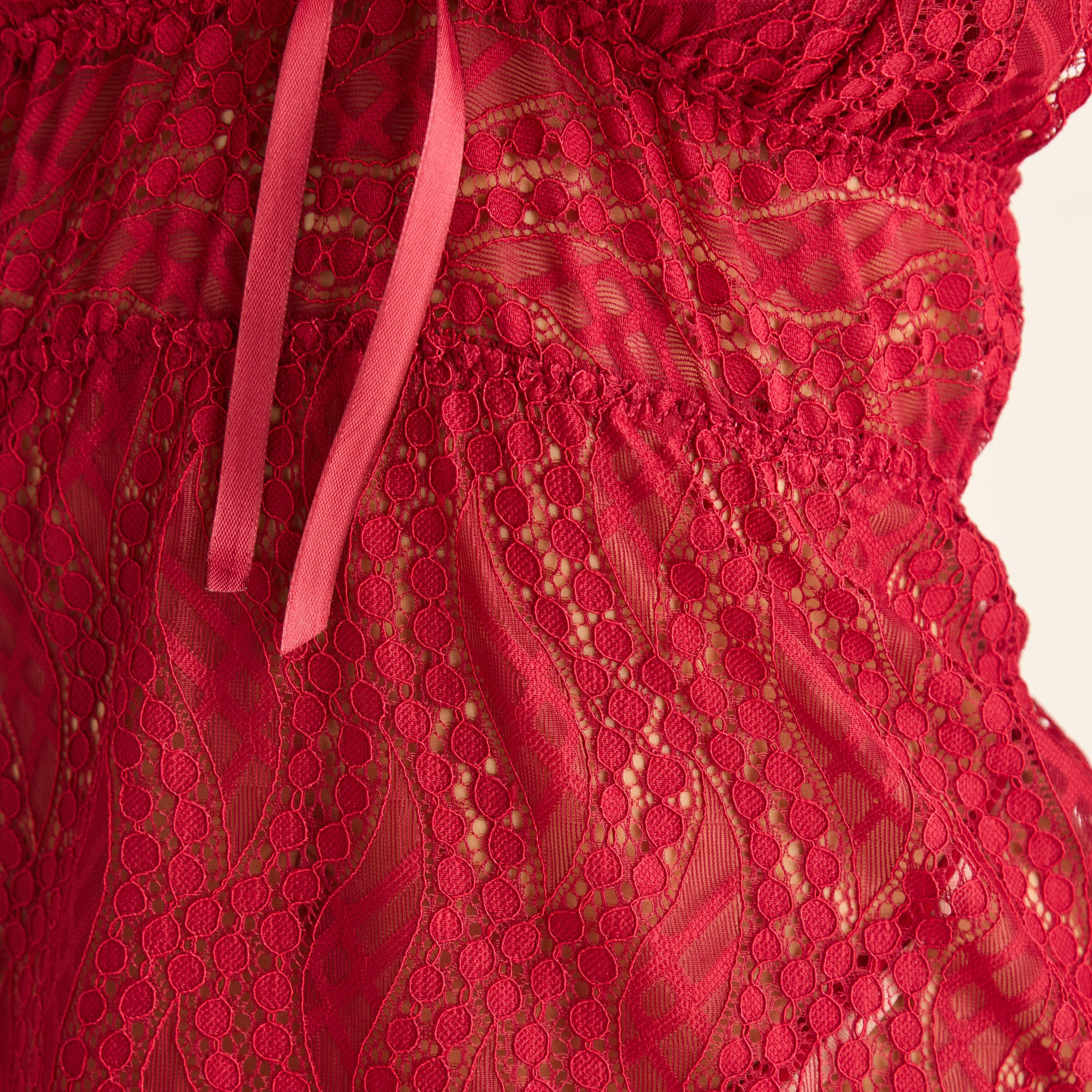 فستان نوم دانتيل بزينة فيونكة مع سروال ثونج داخلي-women-clothing-lingerie-babydollsandbodysuits-image-4
