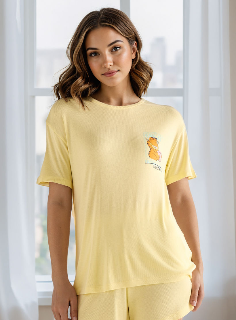 Garfield Print Cotton Shorts Set-women-clothing-nightwear-pyjamas-shortsets-image-3