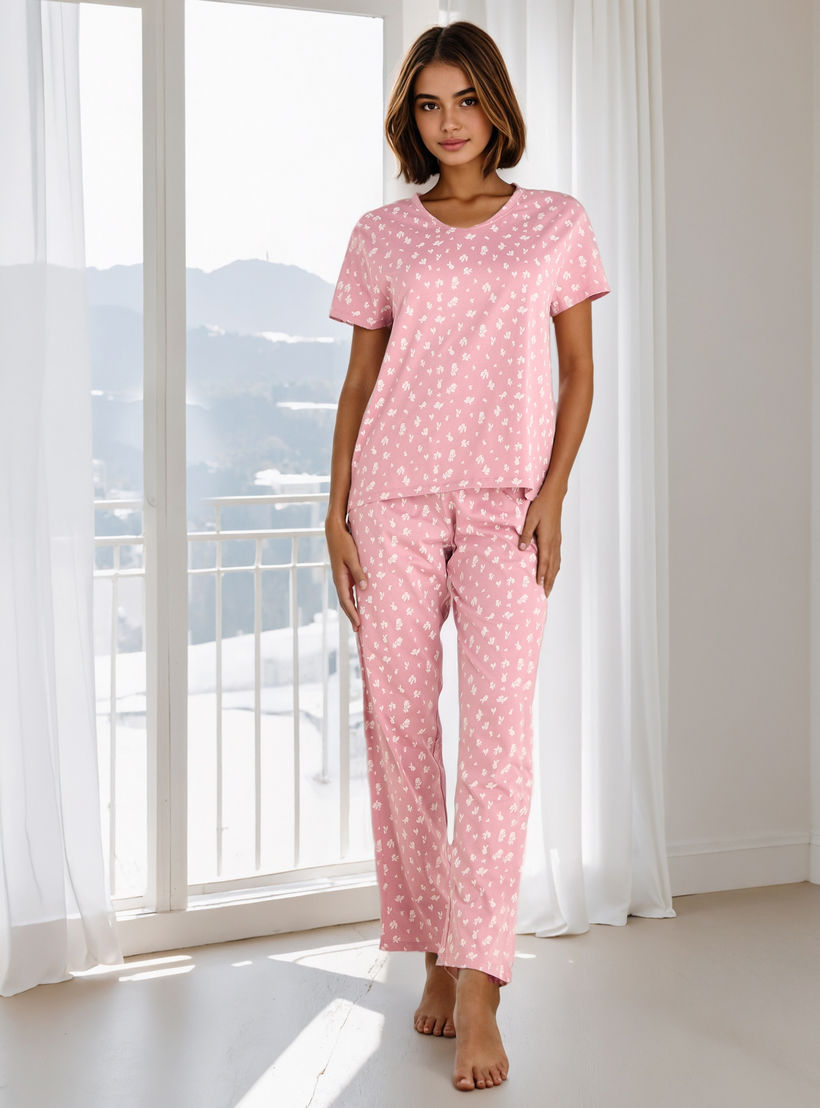 طقم بيجاما بطبعات زهرية-women-clothing-nightwear-pyjamas-longsets-image-1