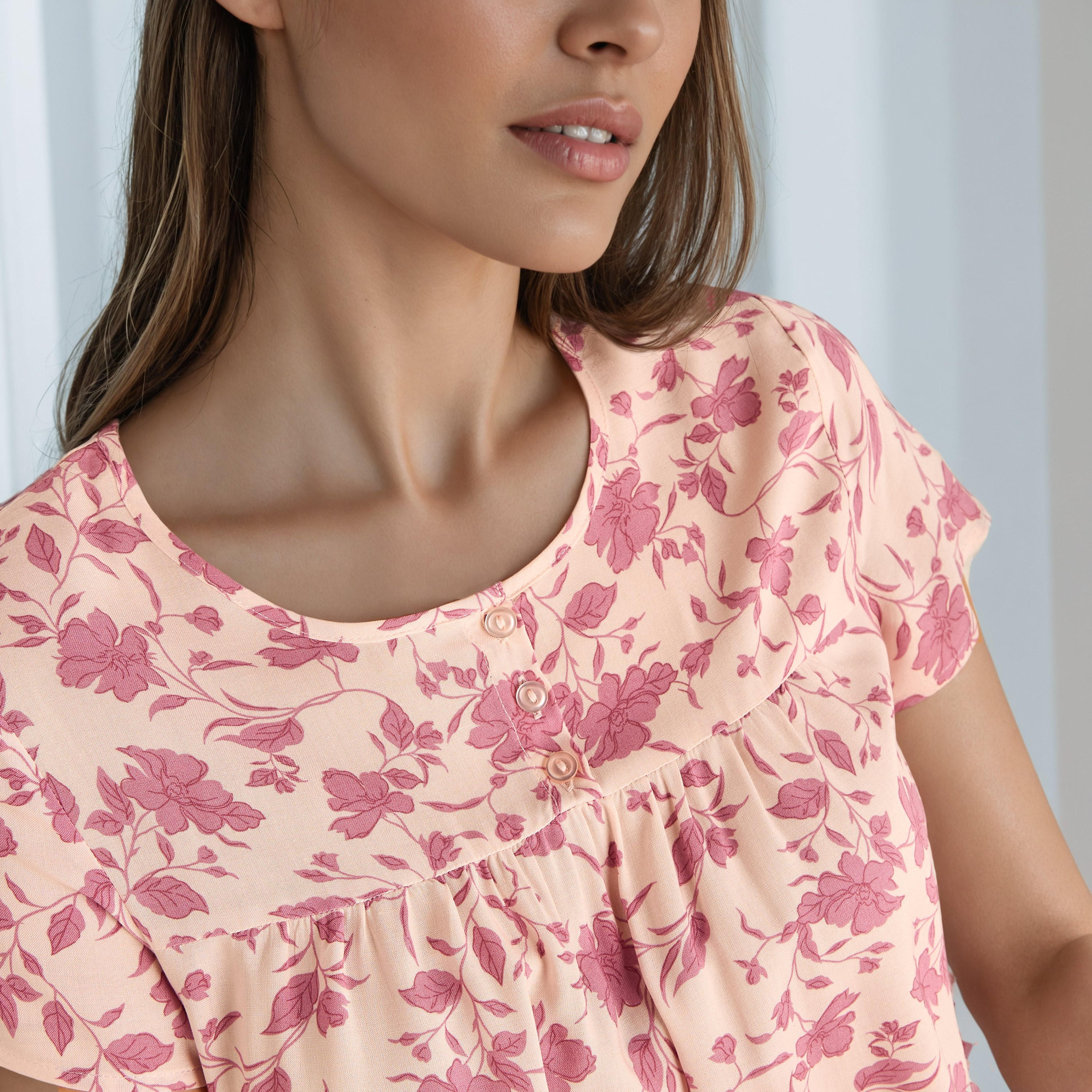 Floral Print Viscose Night Dress-women-clothing-nightwear-nighties-image-3