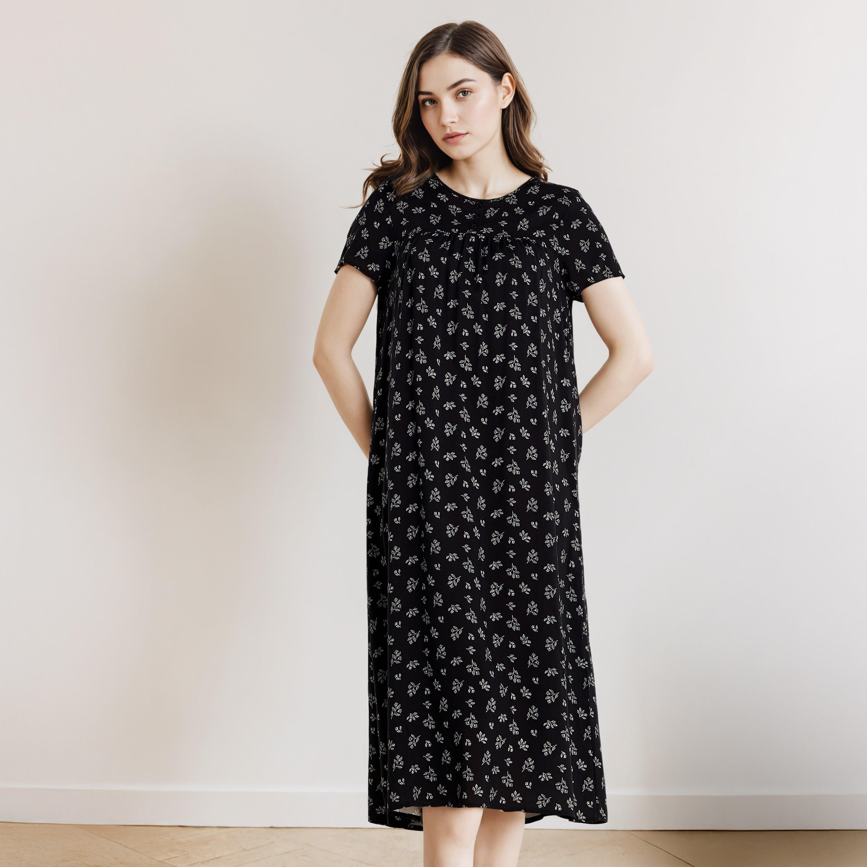 Floral Print Viscose Night Dress-women-clothing-nightwear-nighties-image-1