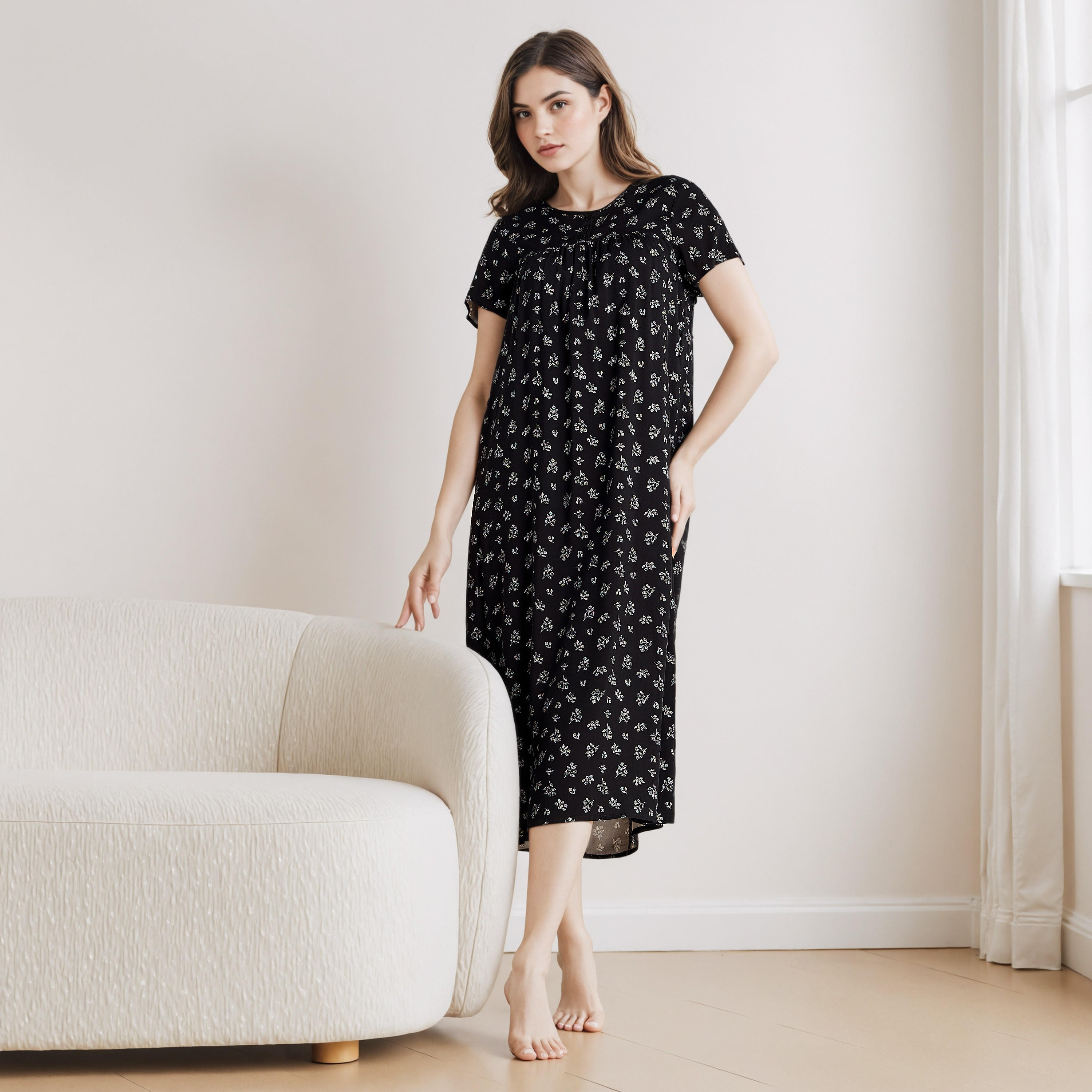 Floral Print Viscose Night Dress-women-clothing-nightwear-nighties-image-2