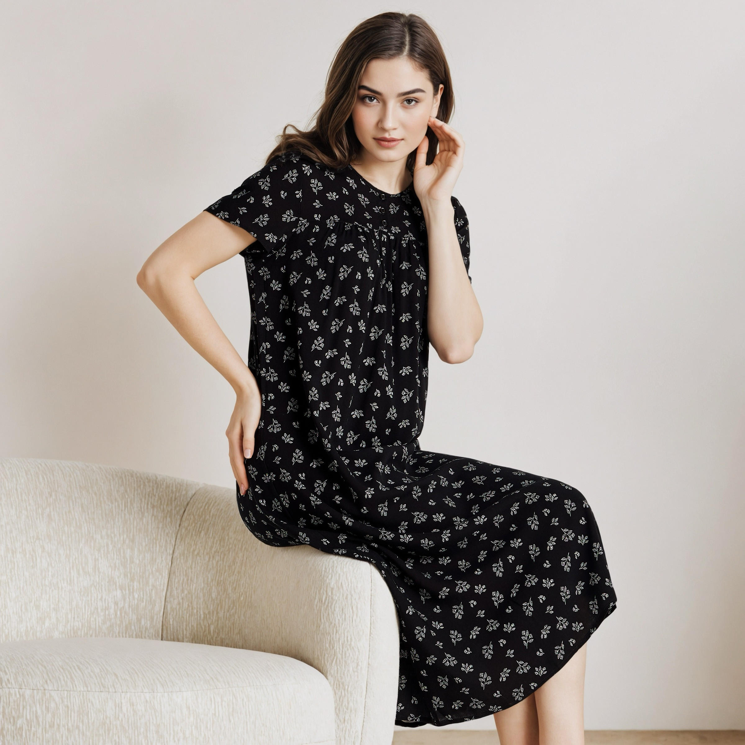 Floral Print Viscose Night Dress-women-clothing-nightwear-nighties-image-4