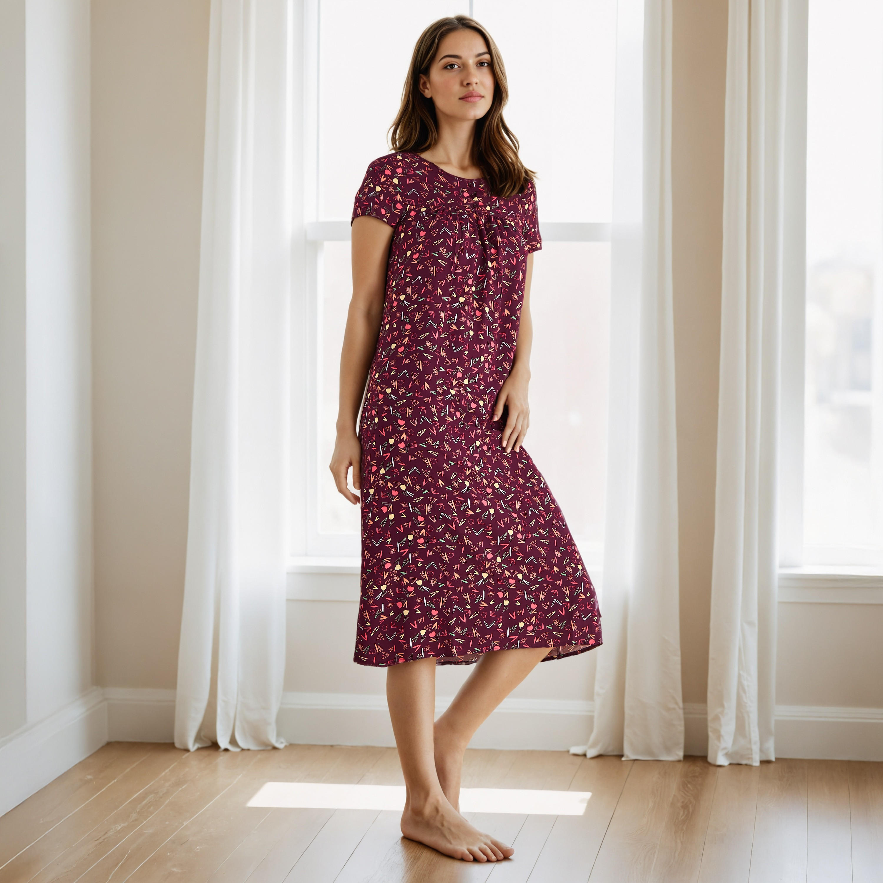 فستان نوم فيسكوز بطبعات زهور-women-clothing-nightwear-nighties-image-1