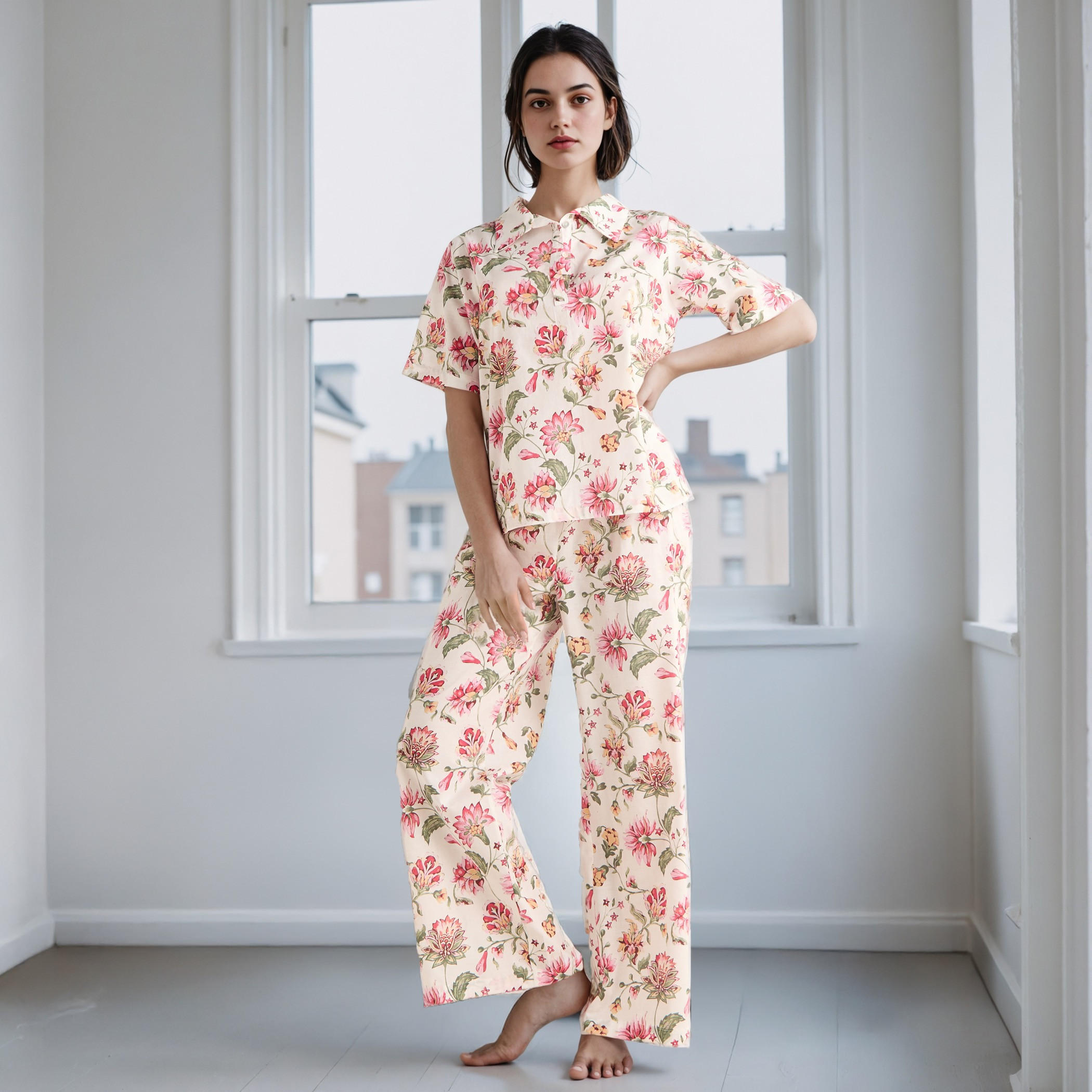 Floral Print Cotton Pyjama Set-women-clothing-nightwear-pyjamas-longsets-image-1