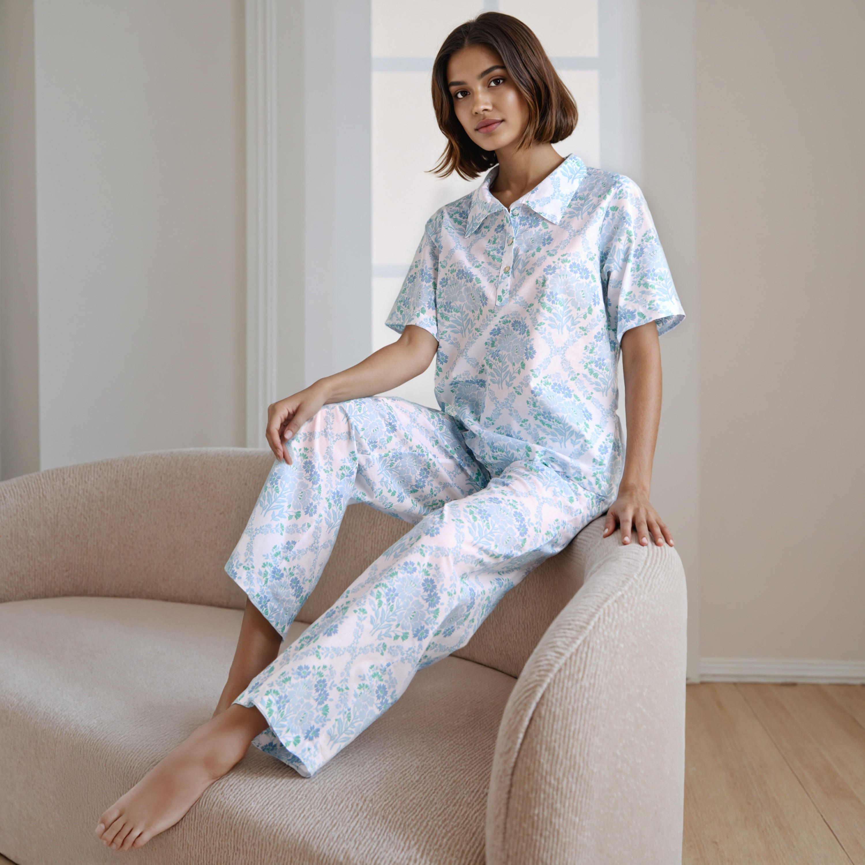 Floral Print Cotton Pyjama Set-women-clothing-nightwear-pyjamas-longsets-image-1