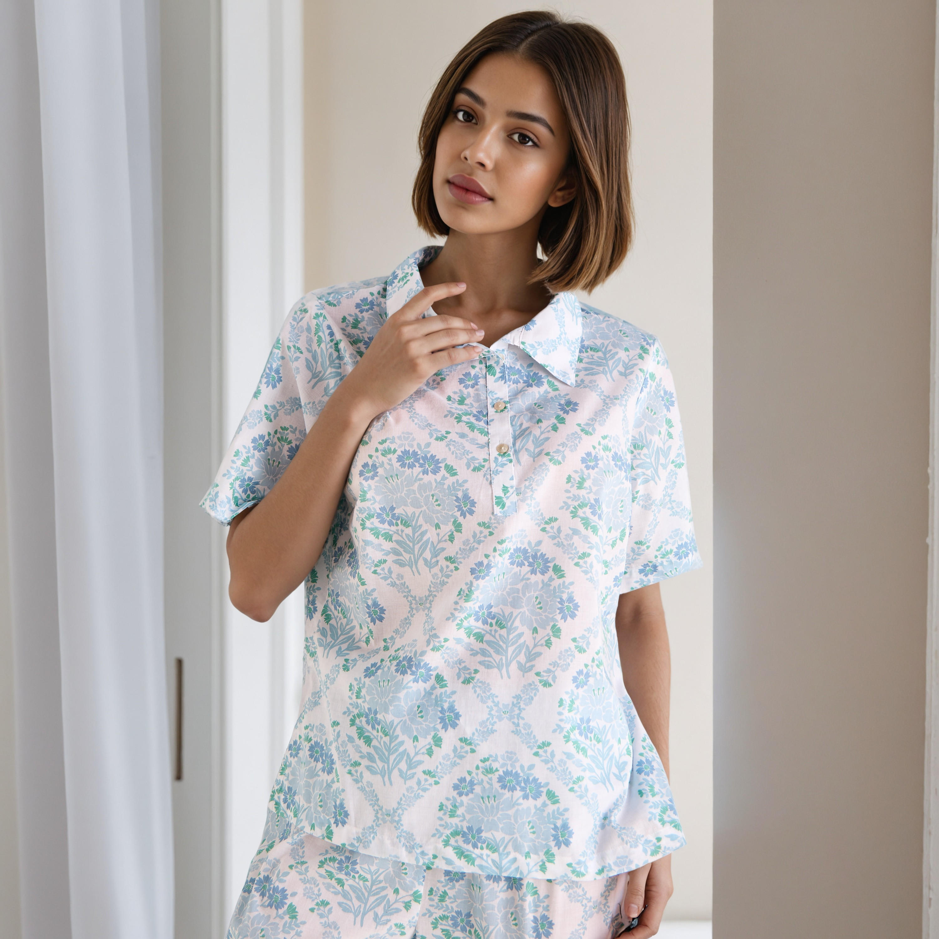 طقم بيجاما قطن بطبعات زهرية-women-clothing-nightwear-pyjamas-longsets-image-2
