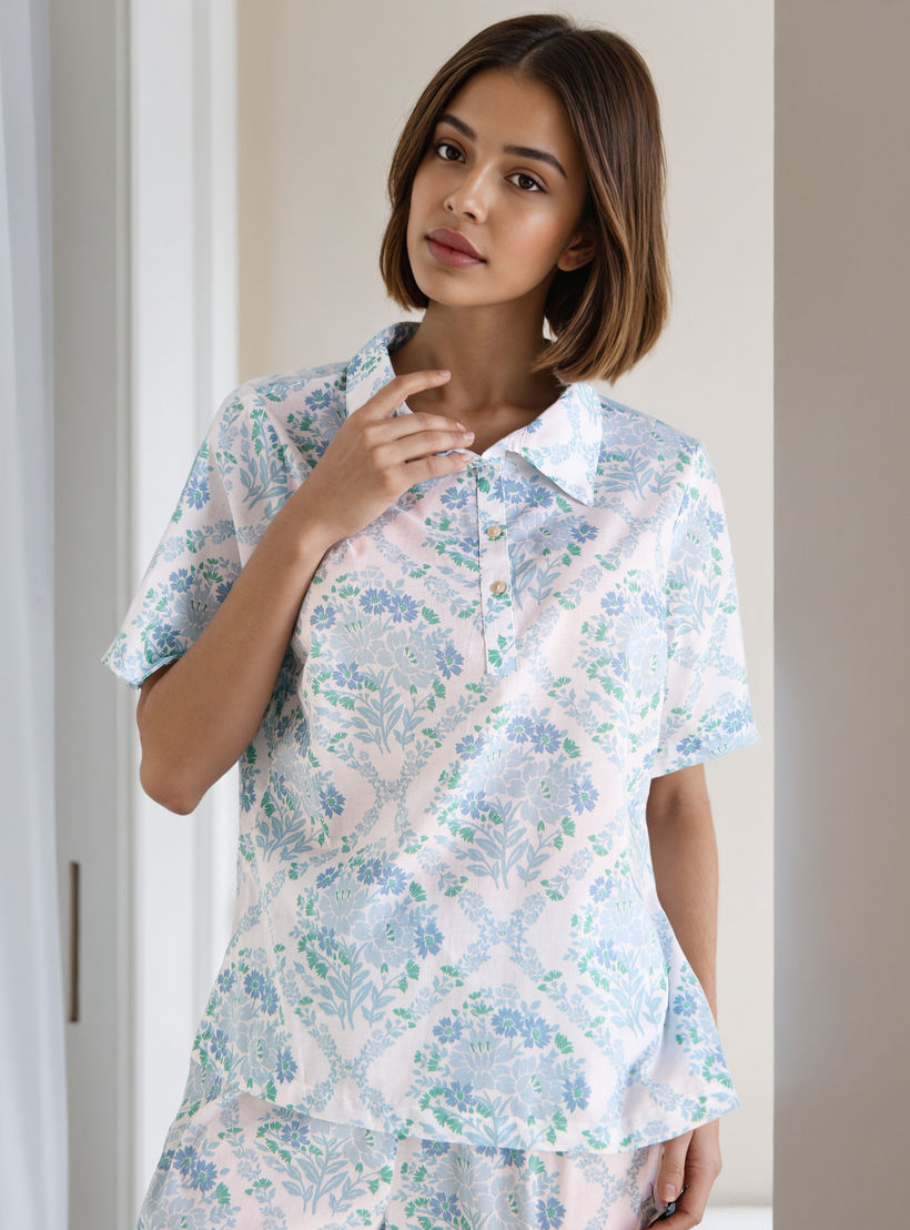 طقم بيجاما قطن بطبعات زهرية-women-clothing-nightwear-pyjamas-longsets-image-2