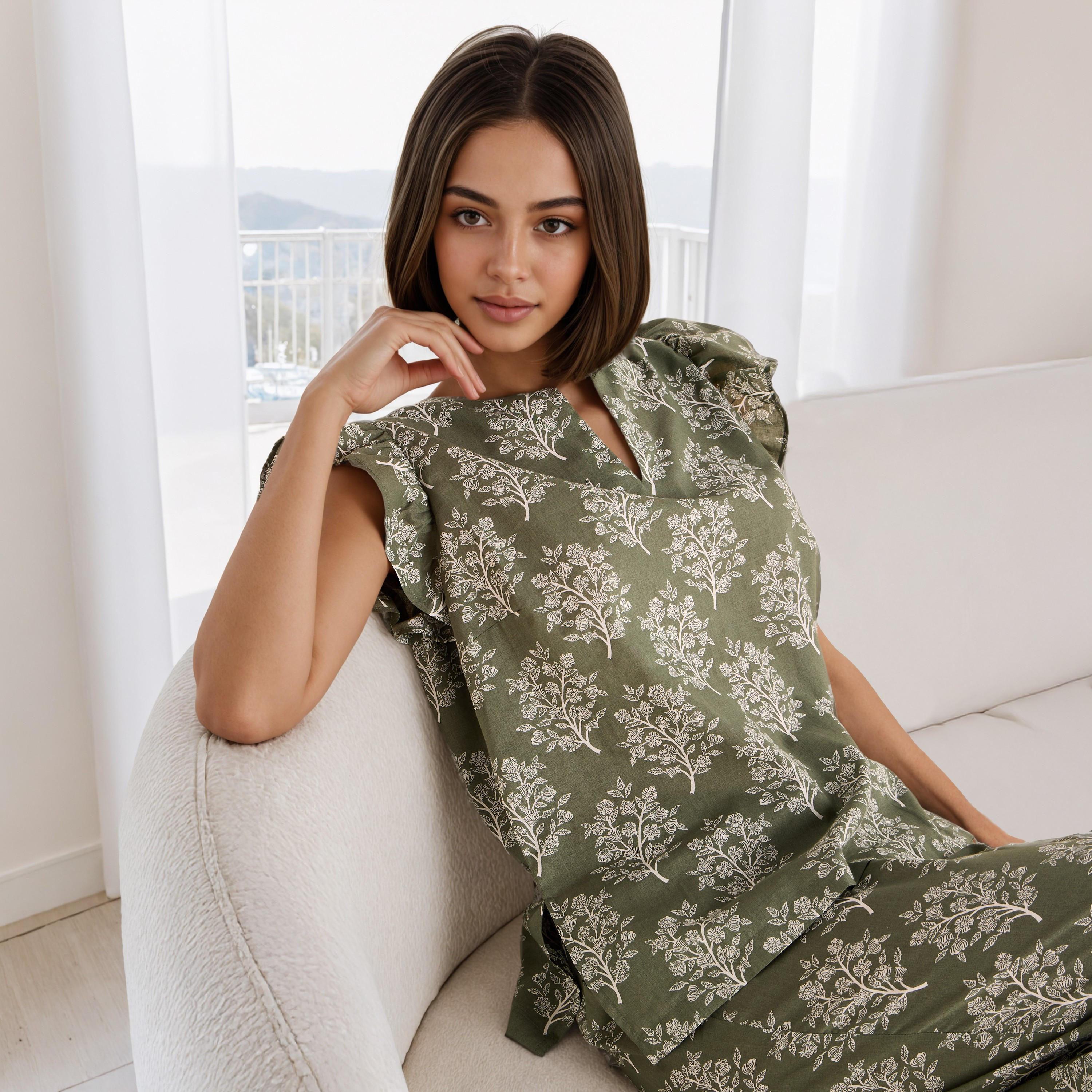 طقم بيجاما قطن بأكمام كشكش وطبعات-women-clothing-nightwear-pyjamas-longsets-image-5