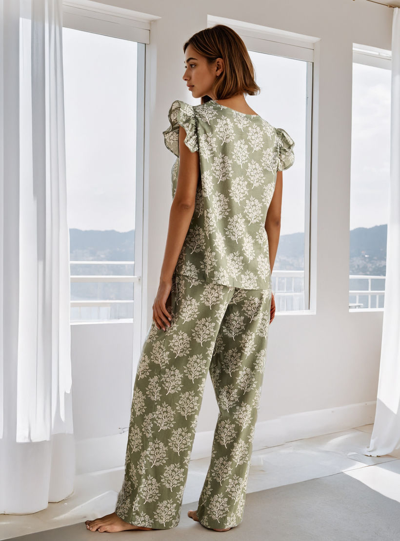 طقم بيجاما قطن بأكمام كشكش وطبعات-women-clothing-nightwear-pyjamas-longsets-image-3