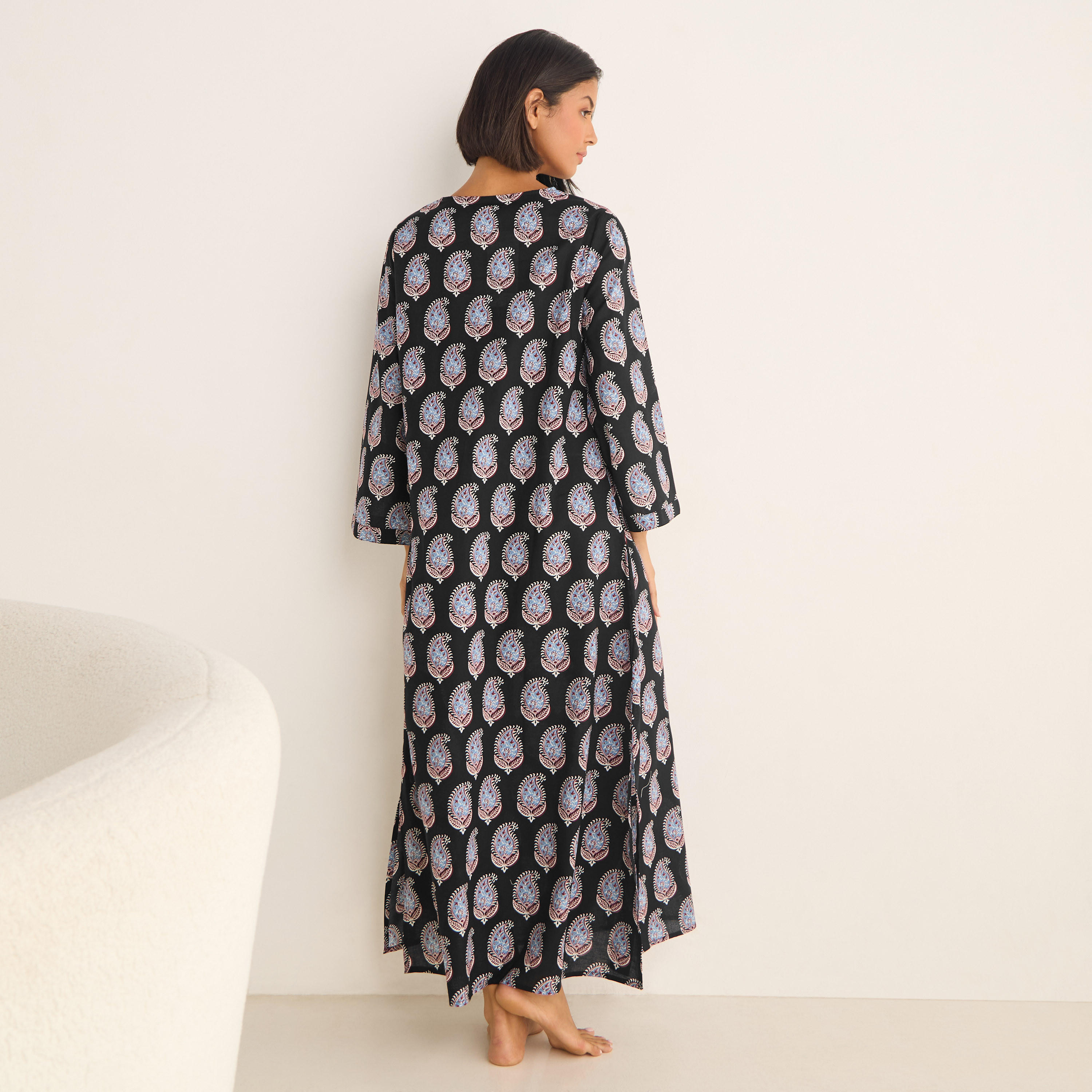 فستان نوم قفطان قطن بياقة V وطبعات-women-clothing-nightwear-nighties-image-2