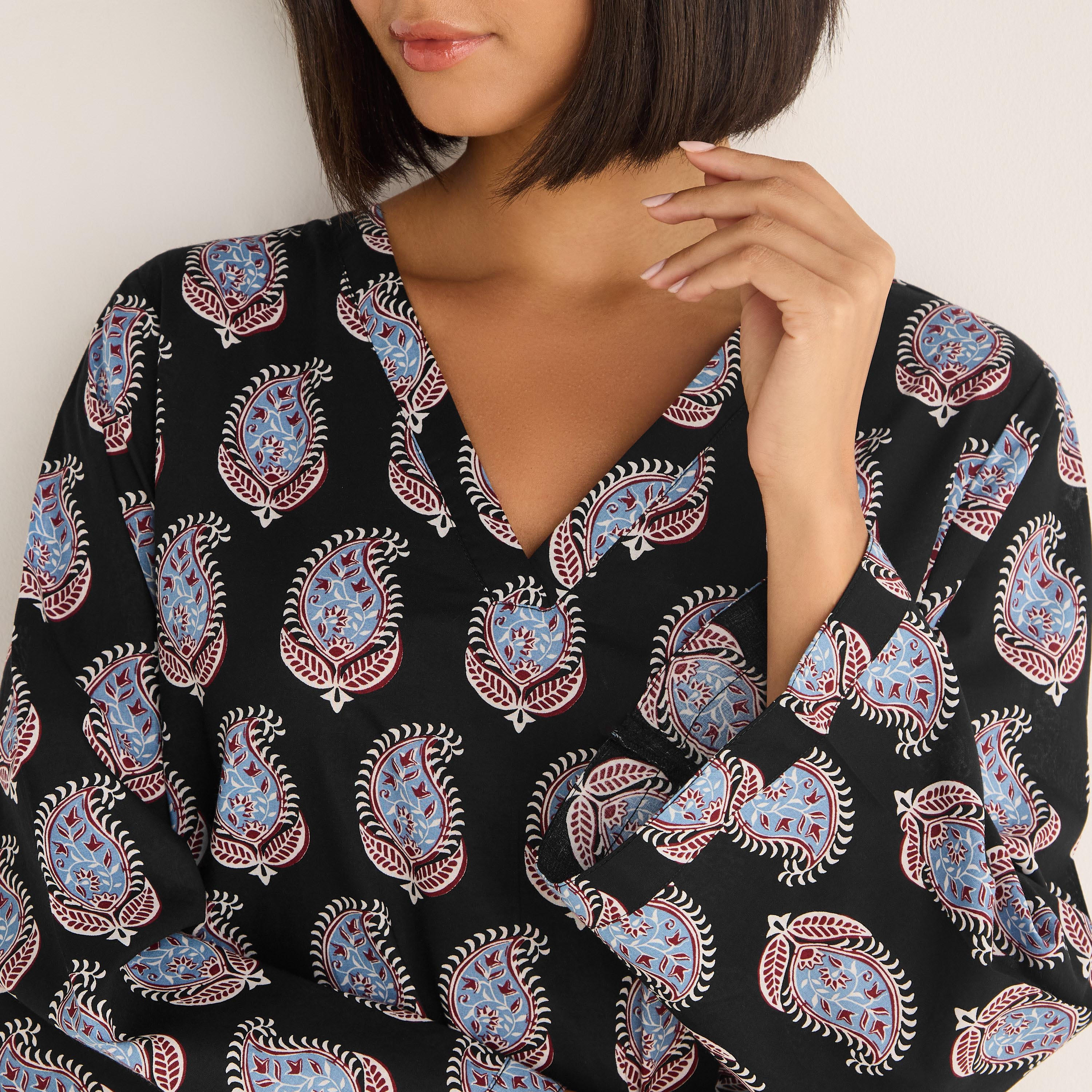 فستان نوم قفطان قطن بياقة V وطبعات-women-clothing-nightwear-nighties-image-3