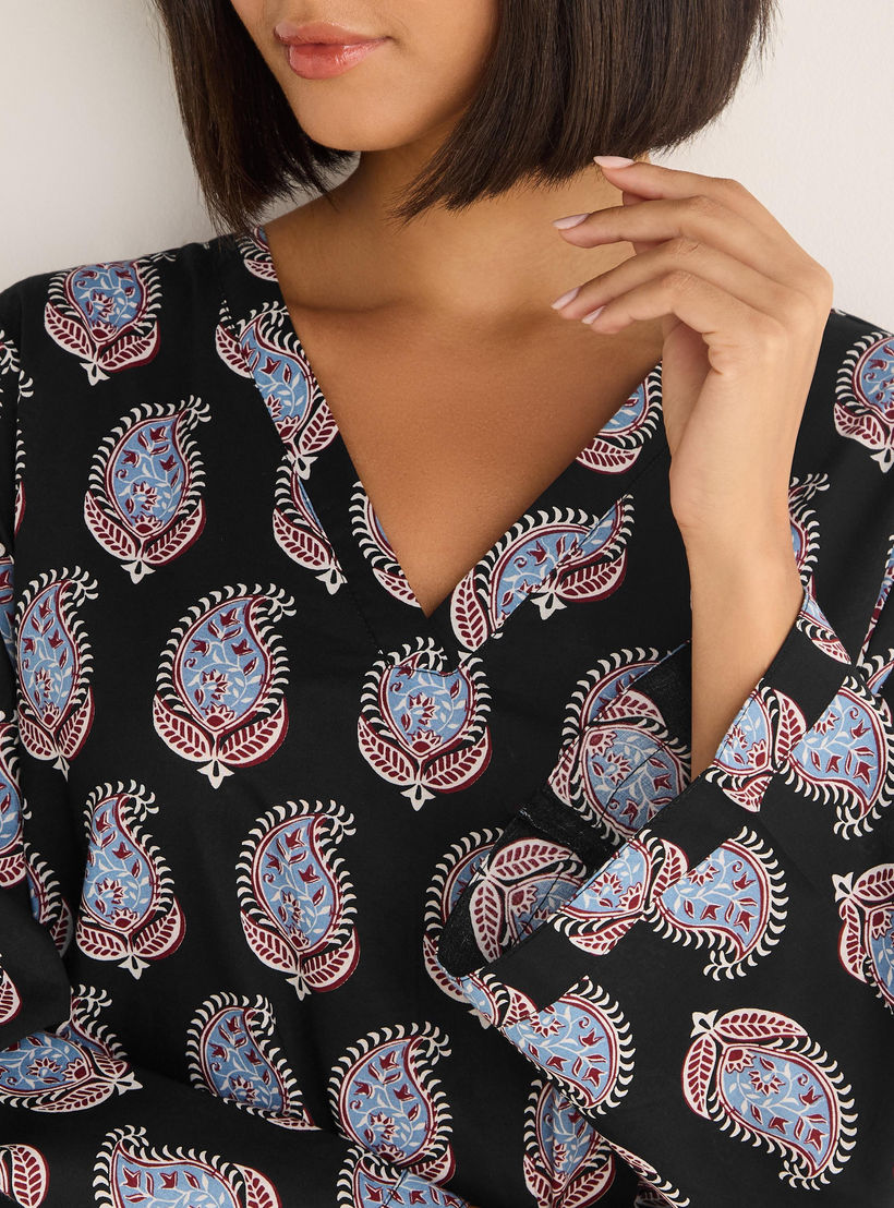 فستان نوم قفطان قطن بياقة V وطبعات-women-clothing-nightwear-nighties-image-3
