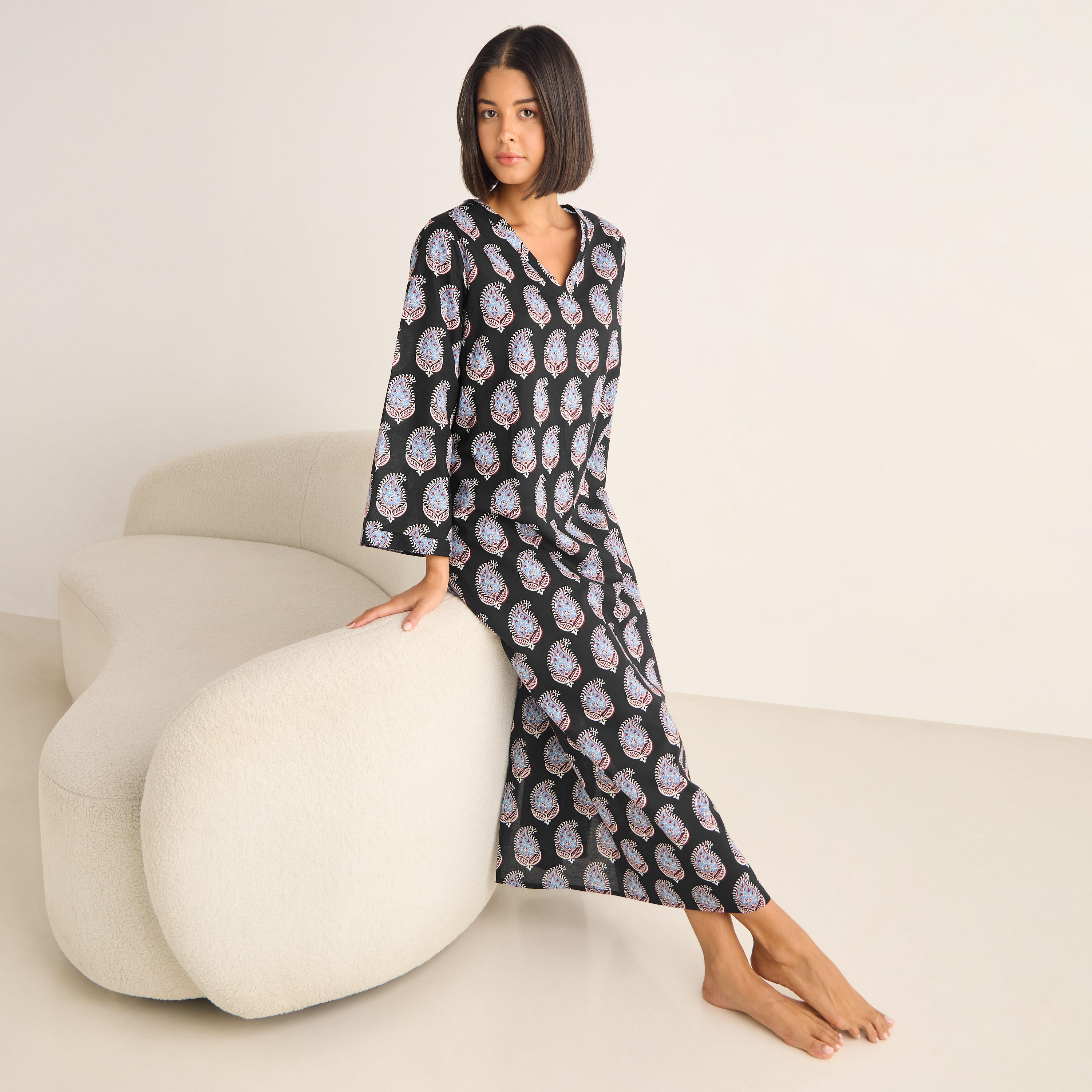 فستان نوم قفطان قطن بياقة V وطبعات-women-clothing-nightwear-nighties-image-5