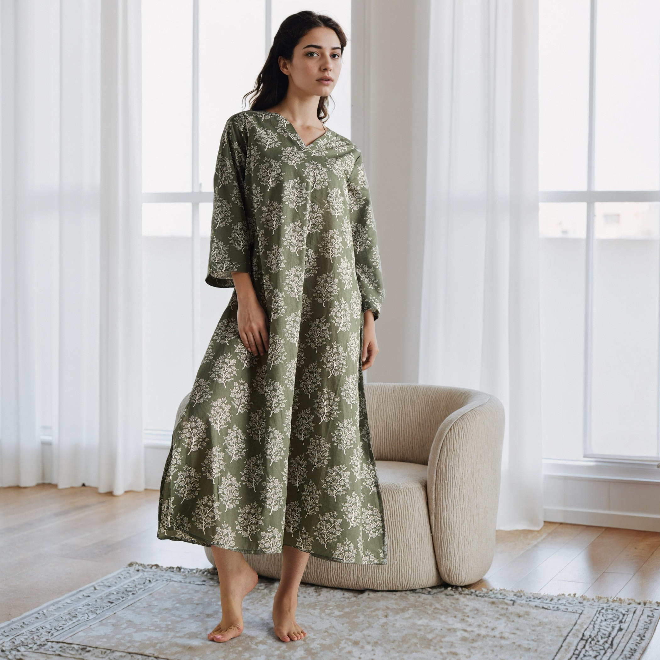 فستان نوم قفطان قطن بياقة V وطبعات-women-clothing-nightwear-nighties-image-2