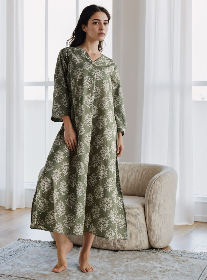 فستان نوم قفطان قطن بياقة V وطبعات-women-clothing-nightwear-nighties-image-2