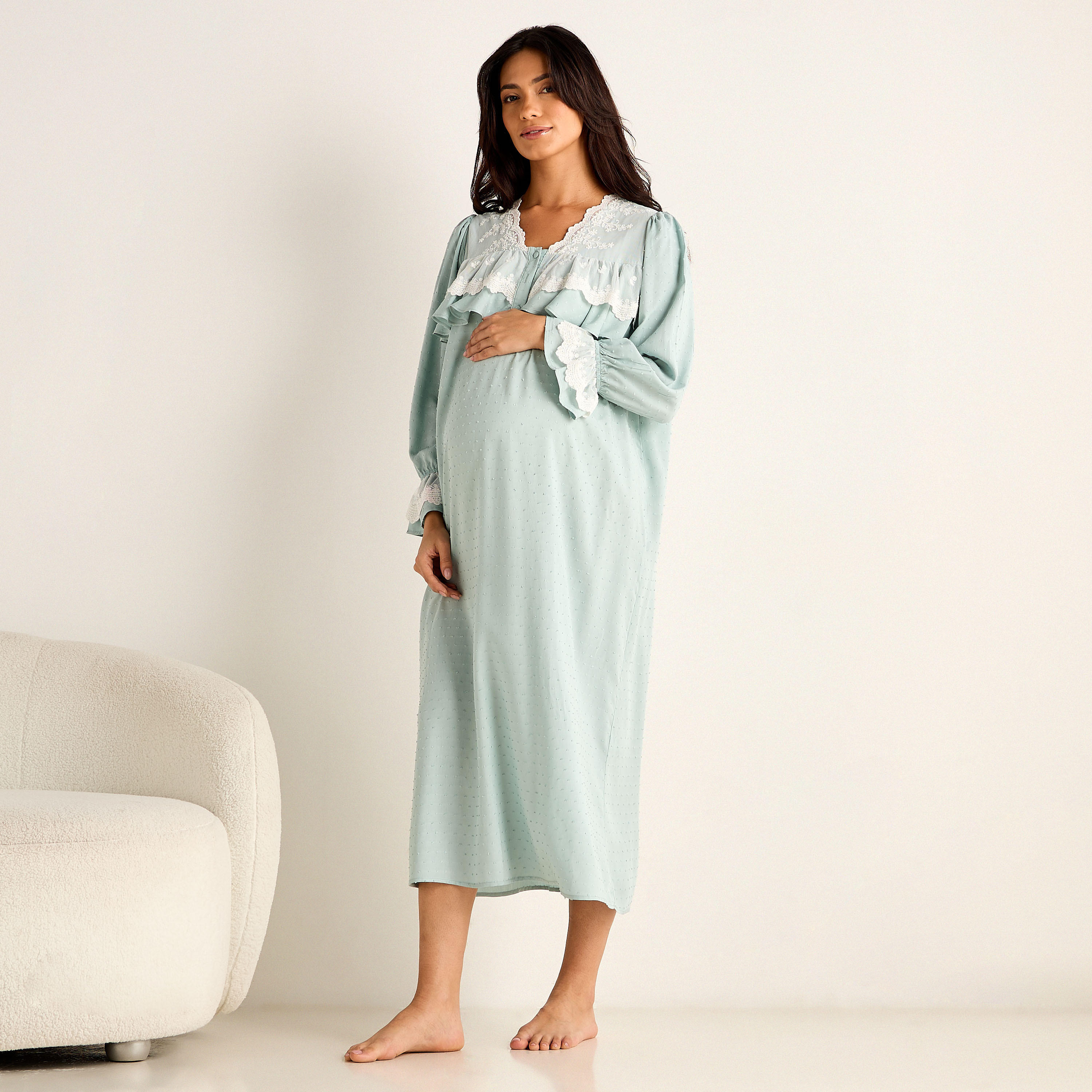 فستان نوم للحوامل بحواف دانتيل-women-clothing-maternity-nightwear-image-5