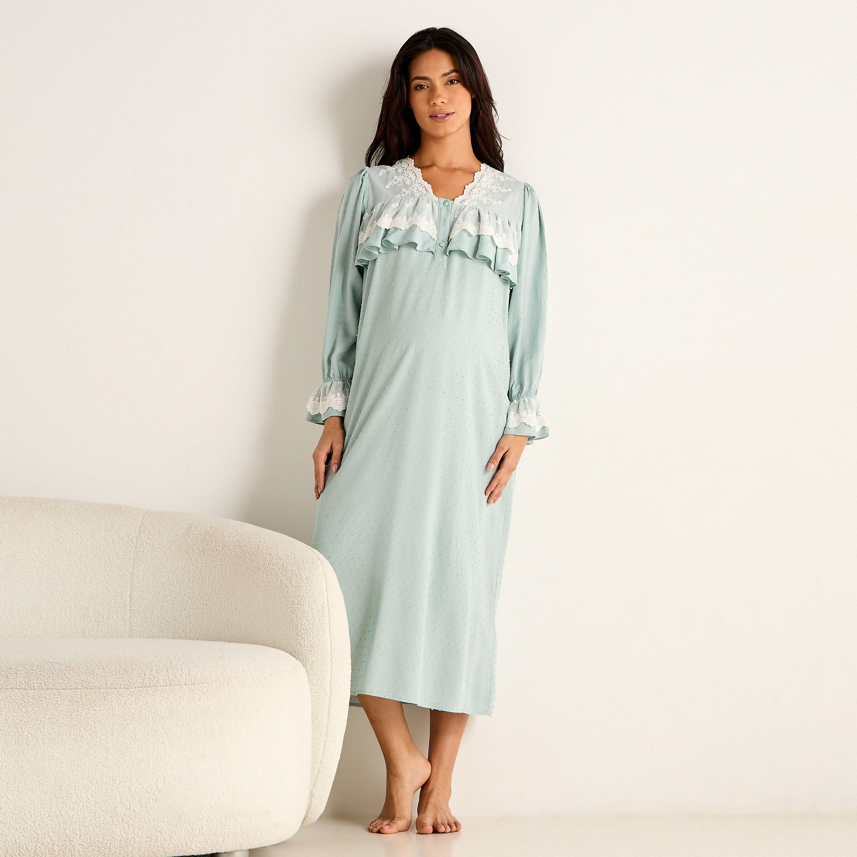 فستان نوم للحوامل بحواف دانتيل-women-clothing-maternity-nightwear-image-4