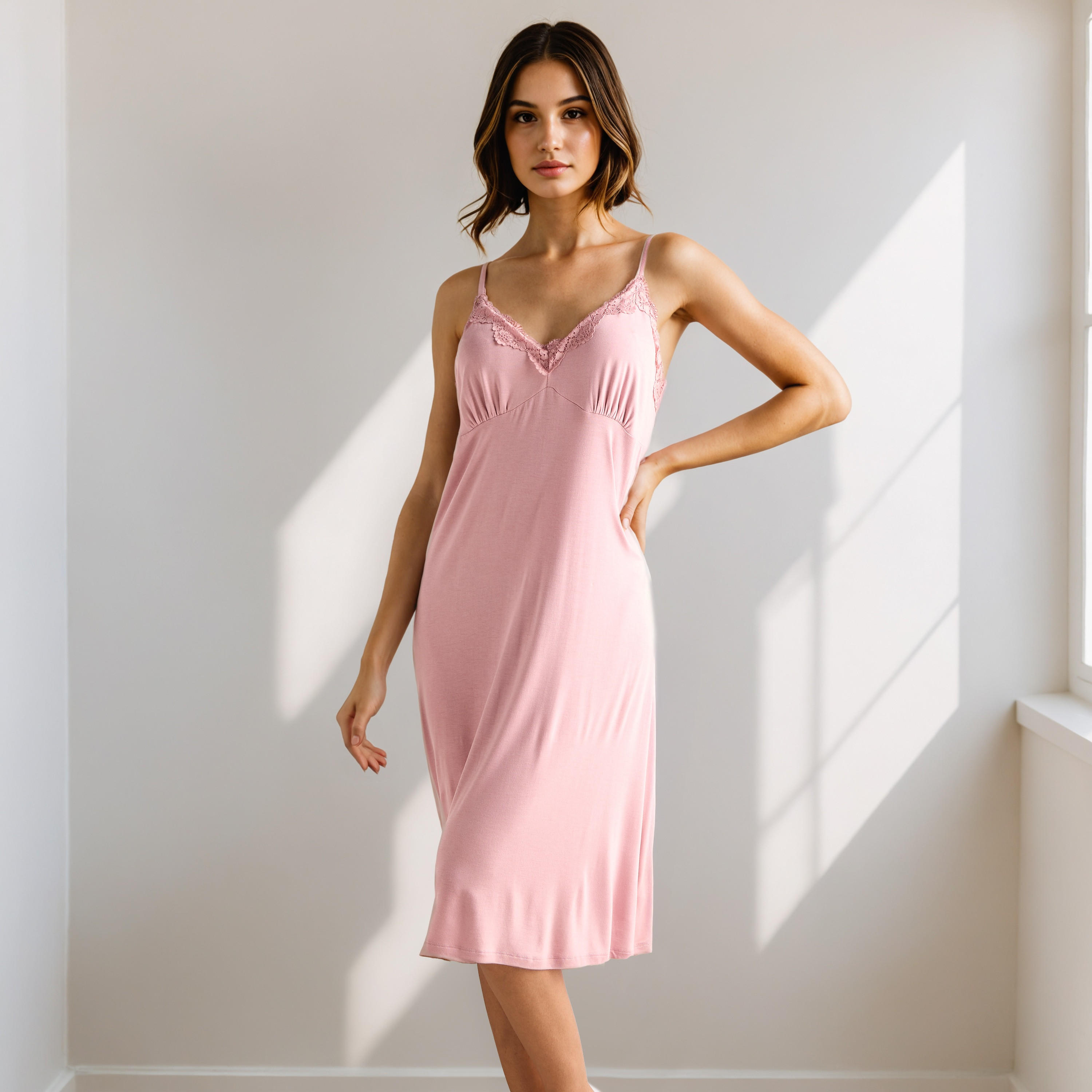Lace Trim Slip Dress with Robe-women-clothing-nightwear-nighties-image-2