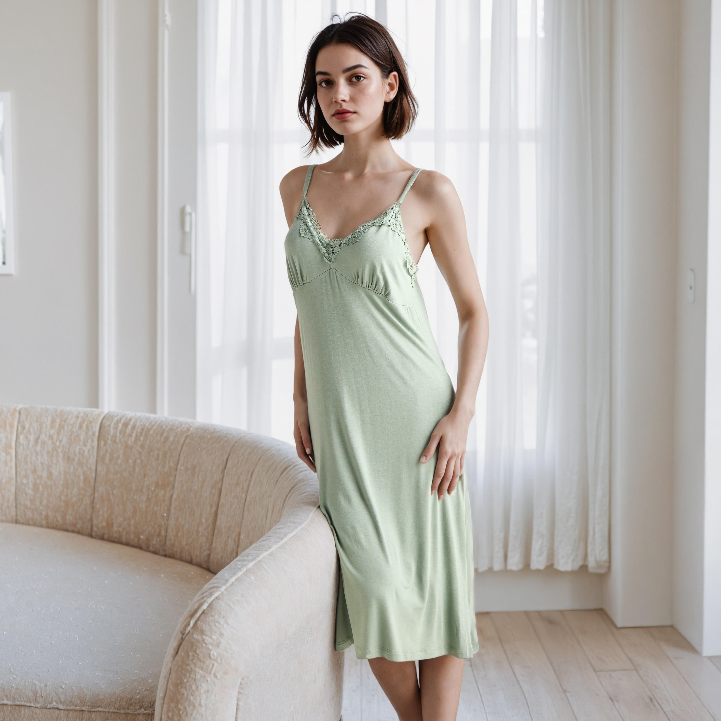 فستان نوم بتفاصيل دانتيل مع روب-women-clothing-nightwear-nighties-image-2