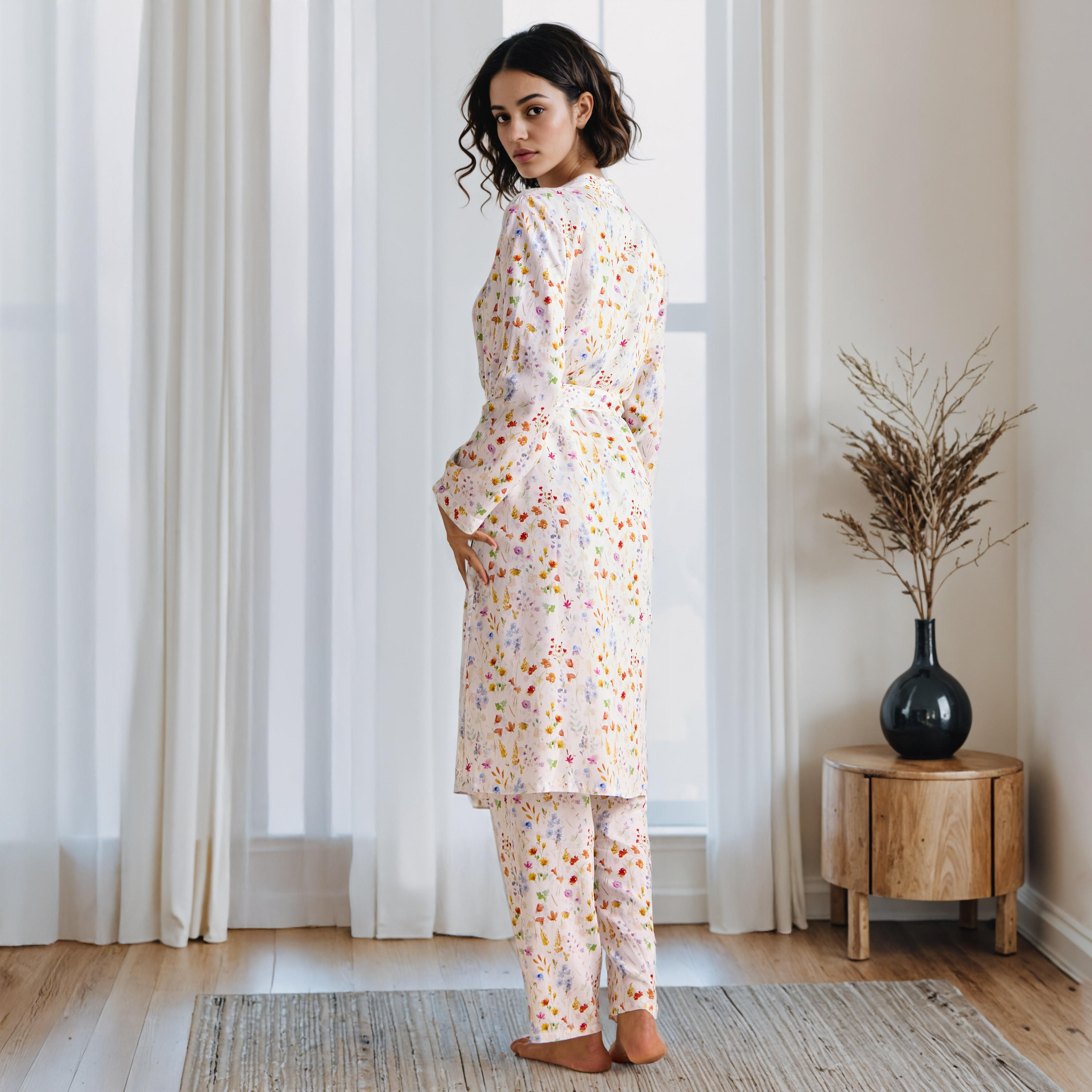 طقم بيجاما وروب بطبعات زهرية-women-clothing-nightwear-pyjamas-longsets-image-3