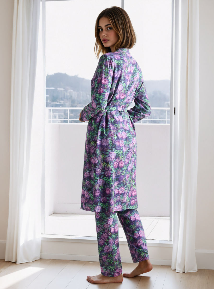 طقم بيجاما وروب بطبعات زهرية-women-clothing-nightwear-pyjamas-longsets-image-5