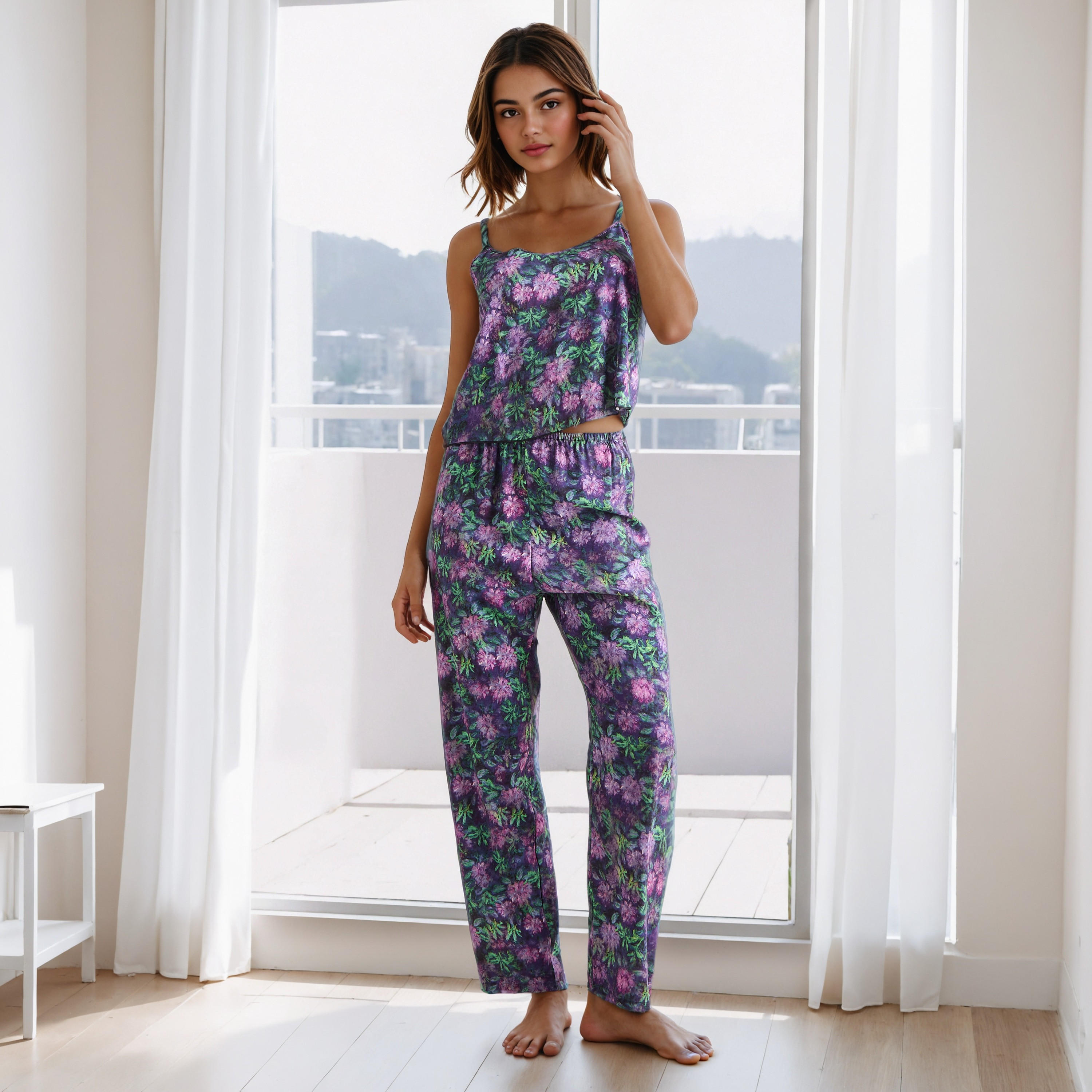 طقم بيجاما وروب بطبعات زهرية-women-clothing-nightwear-pyjamas-longsets-image-3
