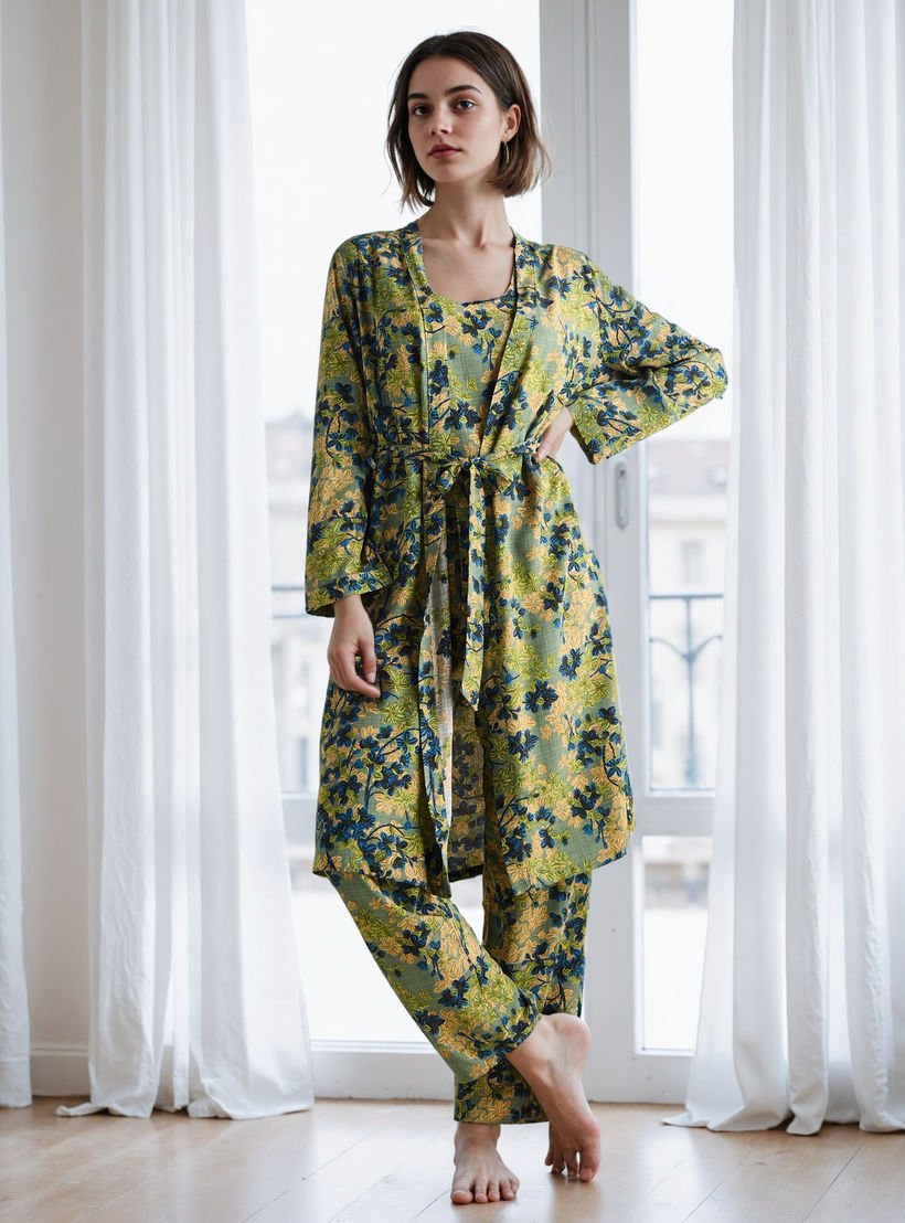 طقم بيجاما وروب بطبعات زهرية-women-clothing-nightwear-pyjamas-longsets-image-7