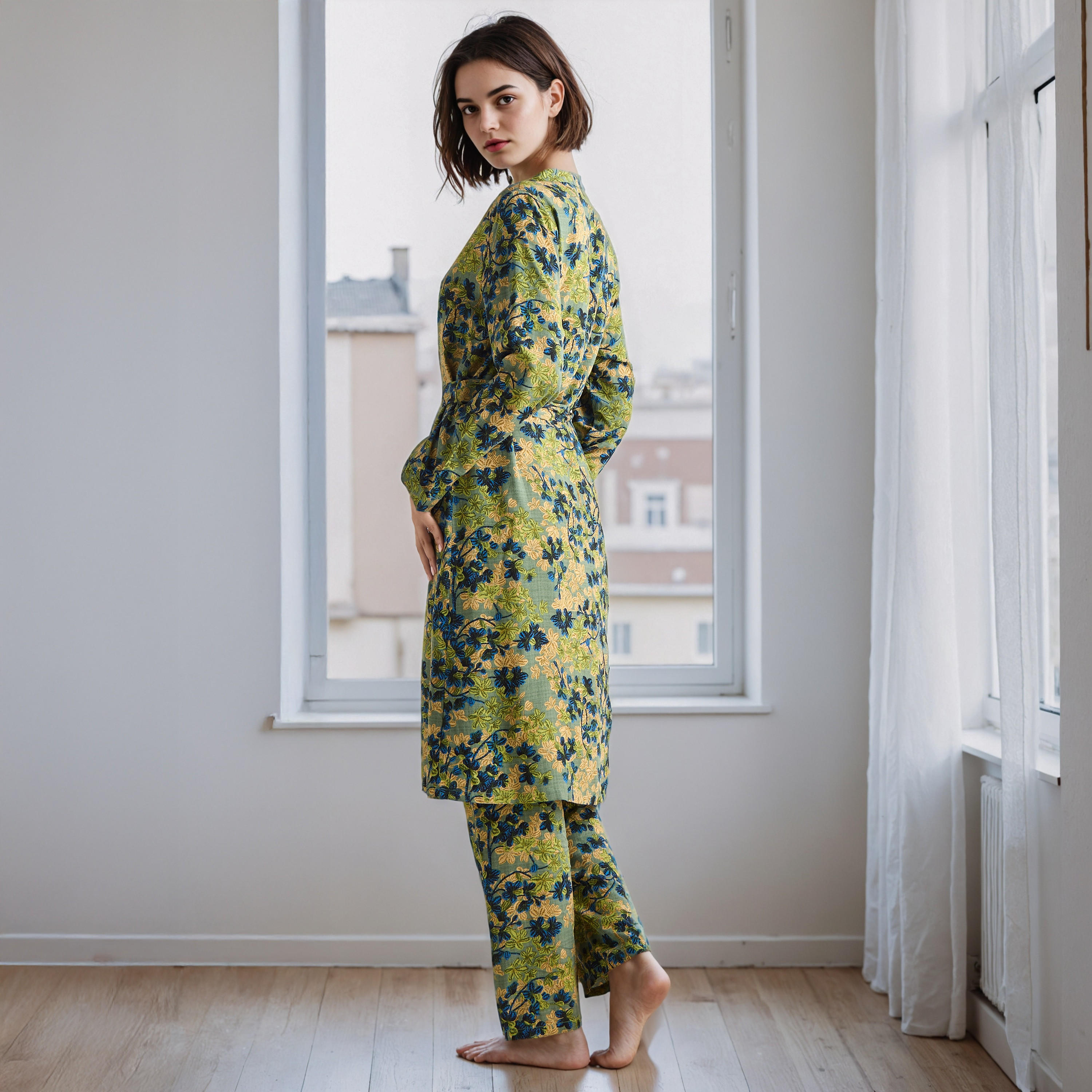 طقم بيجاما وروب بطبعات زهرية-women-clothing-nightwear-pyjamas-longsets-image-6