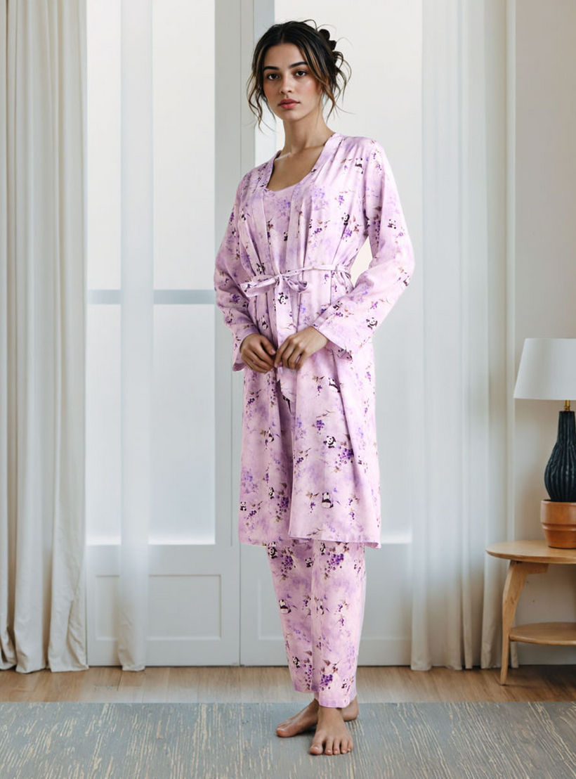 طقم بيجاما وروب بطبعات-women-clothing-nightwear-pyjamas-longsets-image-1