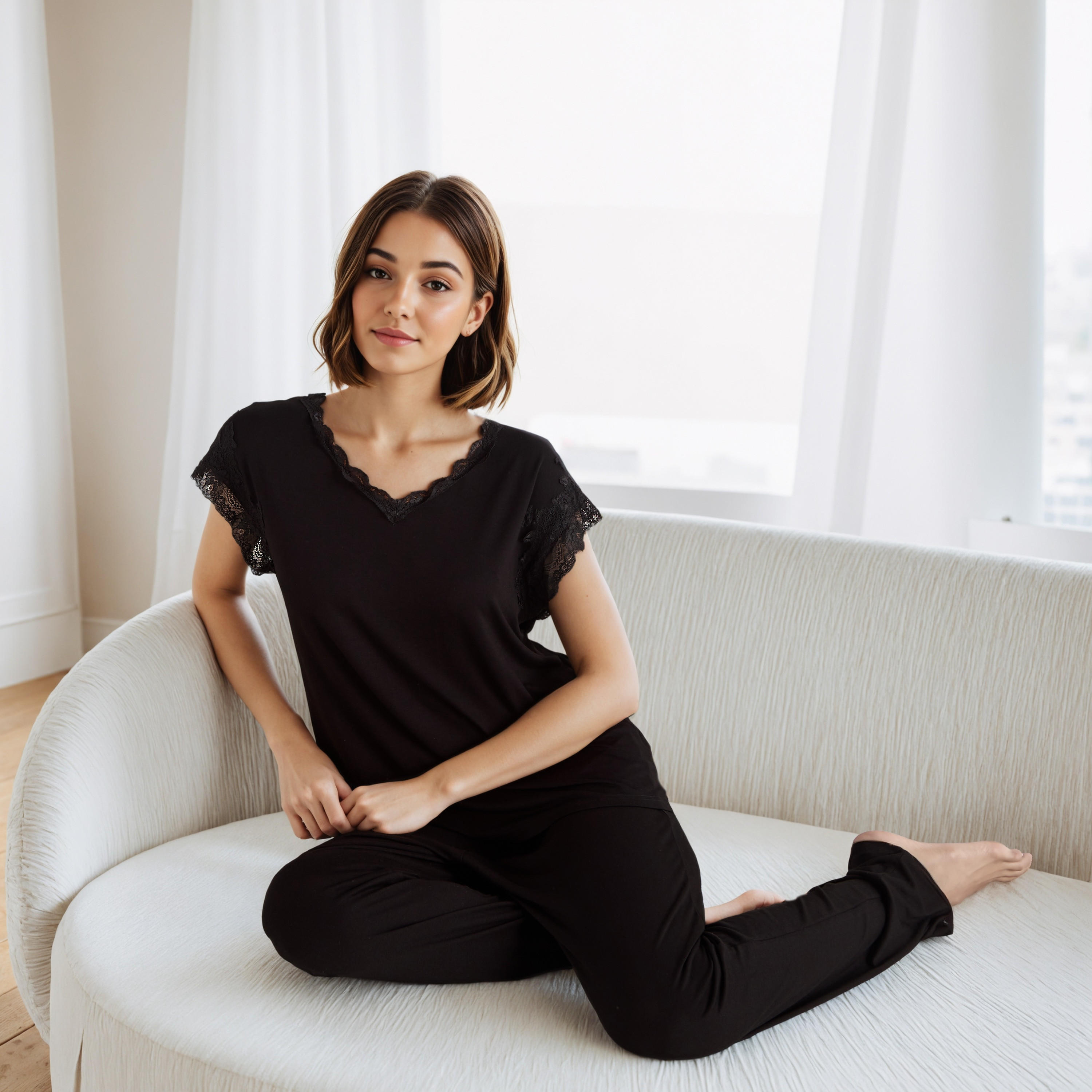 طقم بيجاما بتفاصيل دانتيل-women-clothing-nightwear-pyjamas-longsets-image-6
