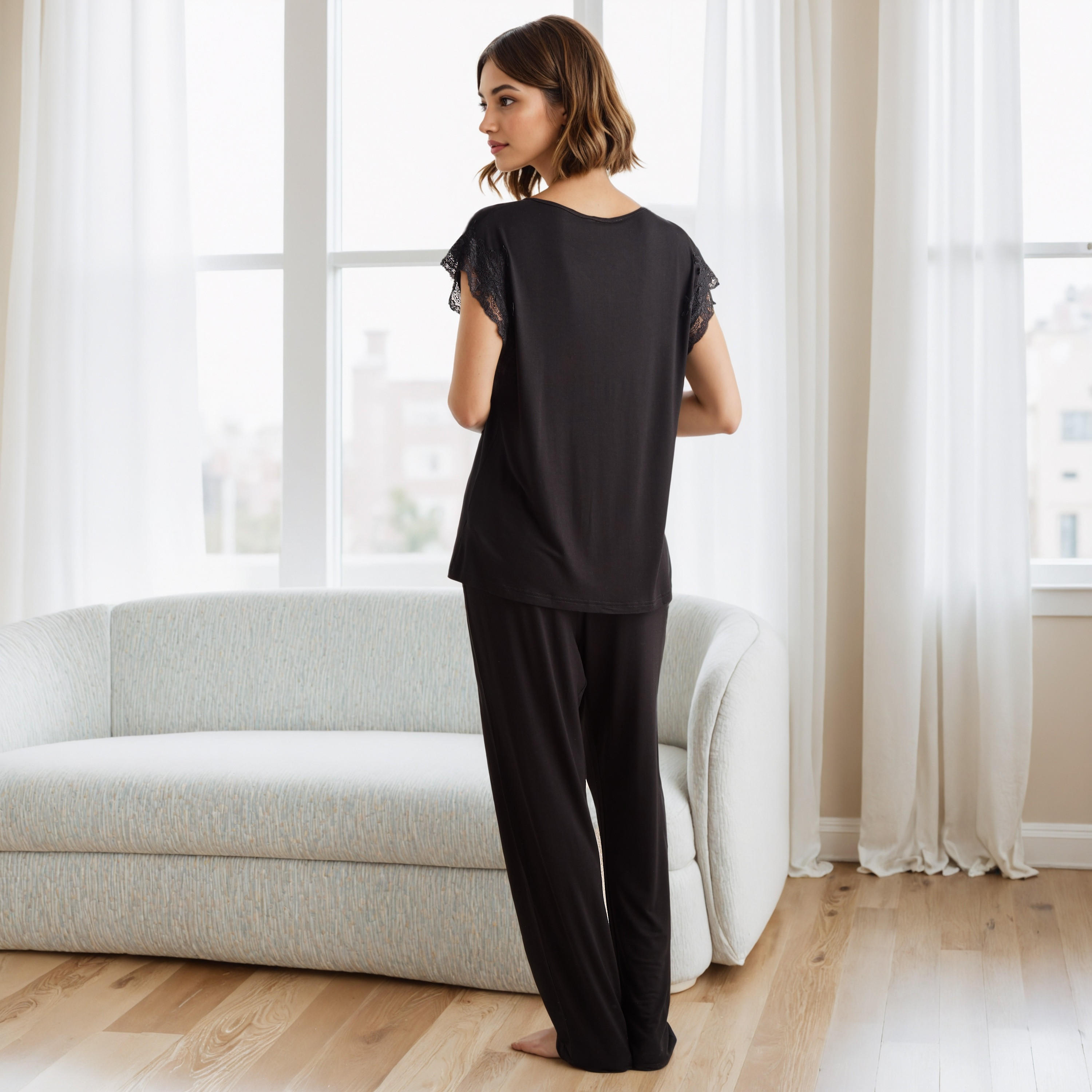 طقم بيجاما بتفاصيل دانتيل-women-clothing-nightwear-pyjamas-longsets-image-4