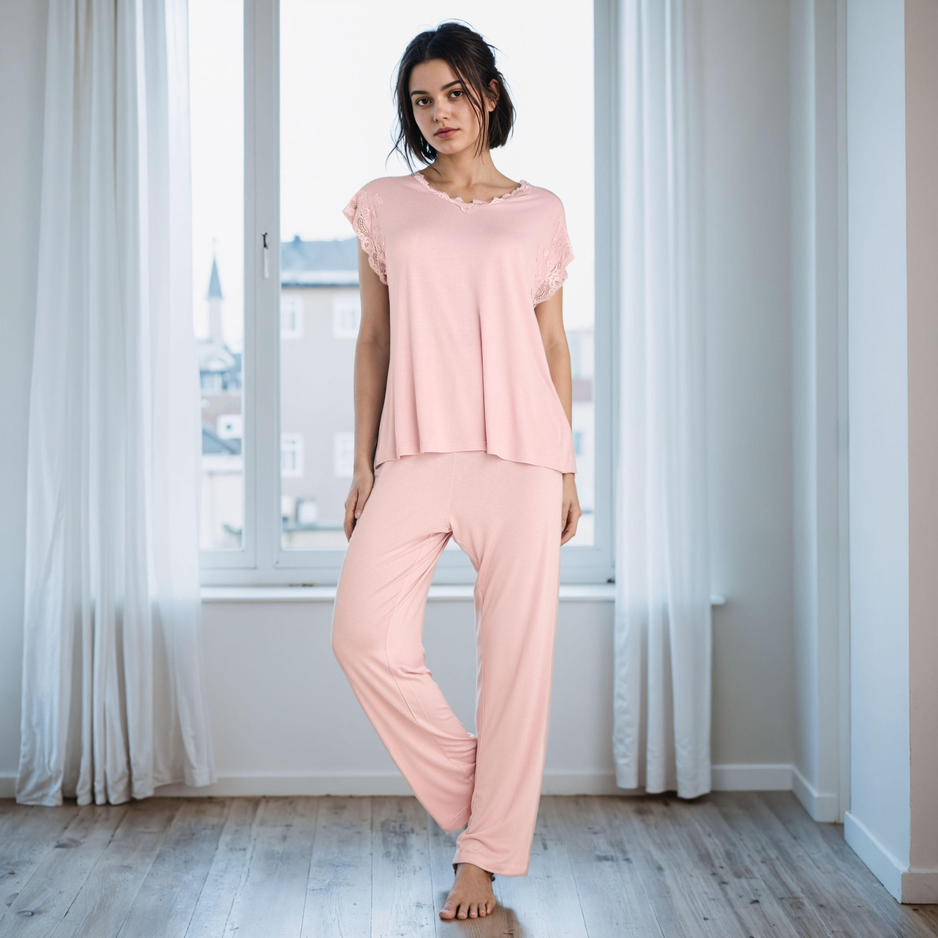 Lace Trim Pyjama Set-women-clothing-nightwear-pyjamas-longsets-image-1