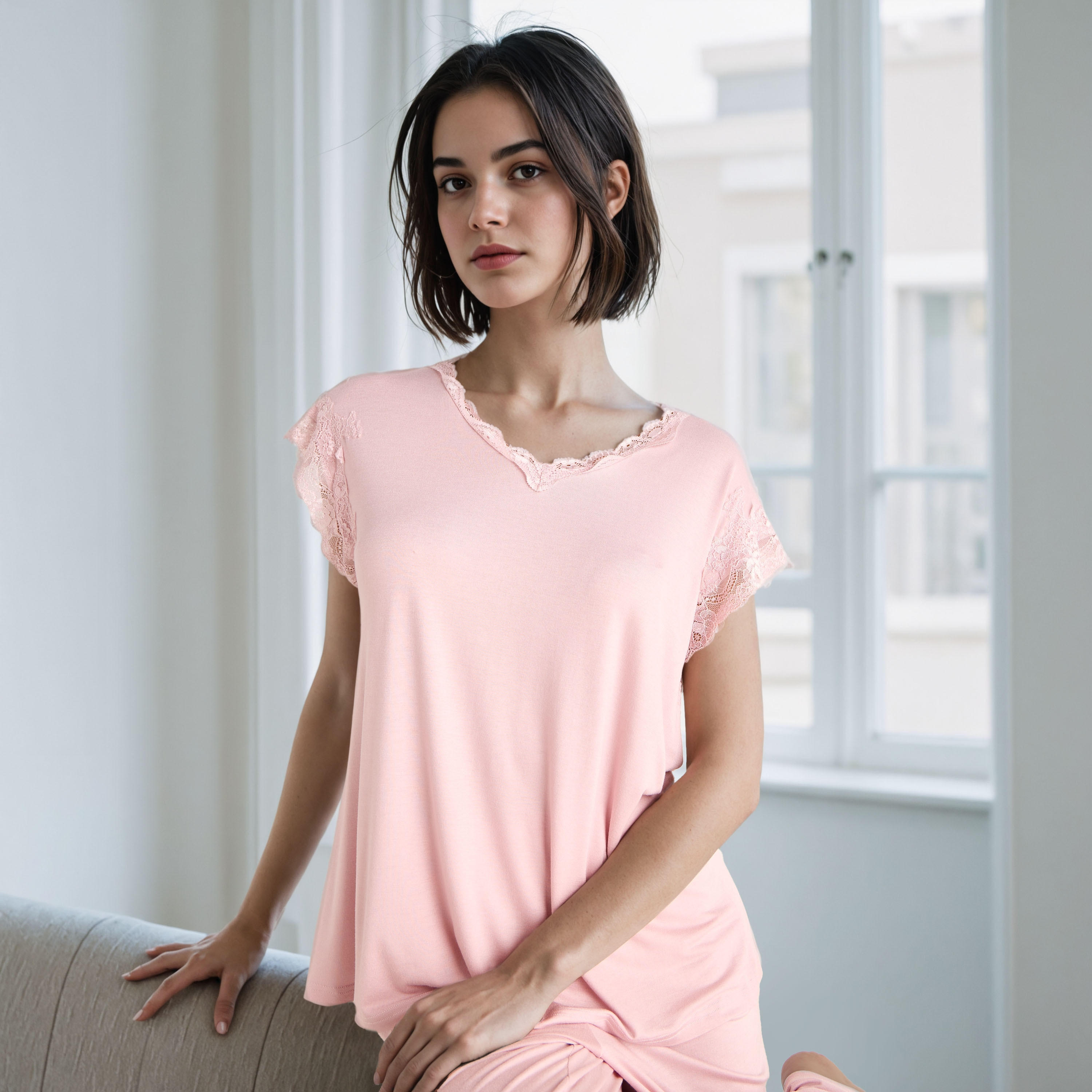 طقم بيجاما بتفاصيل دانتيل-women-clothing-nightwear-pyjamas-longsets-image-5