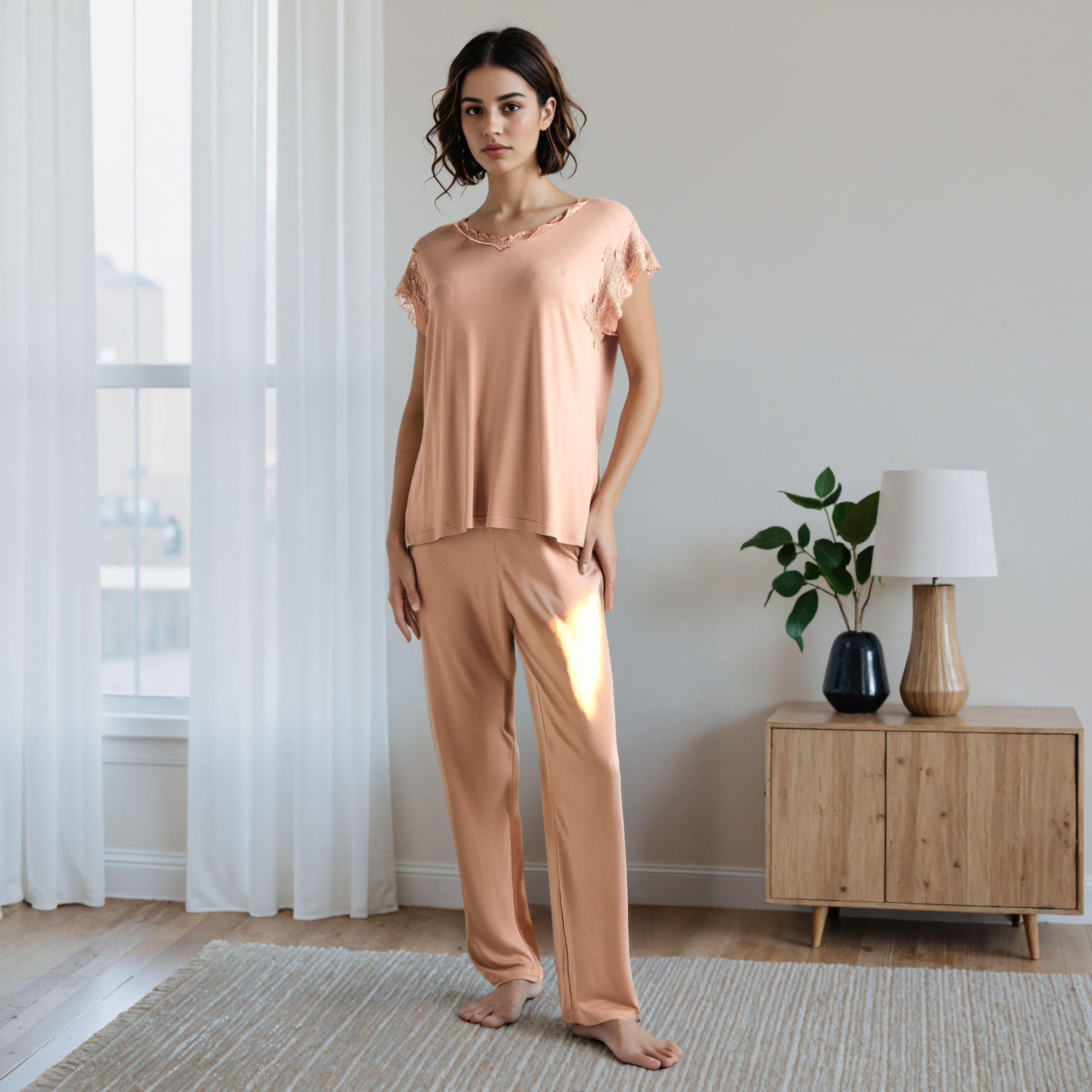 Lace Trim Pyjama Set-women-clothing-nightwear-pyjamas-longsets-image-1