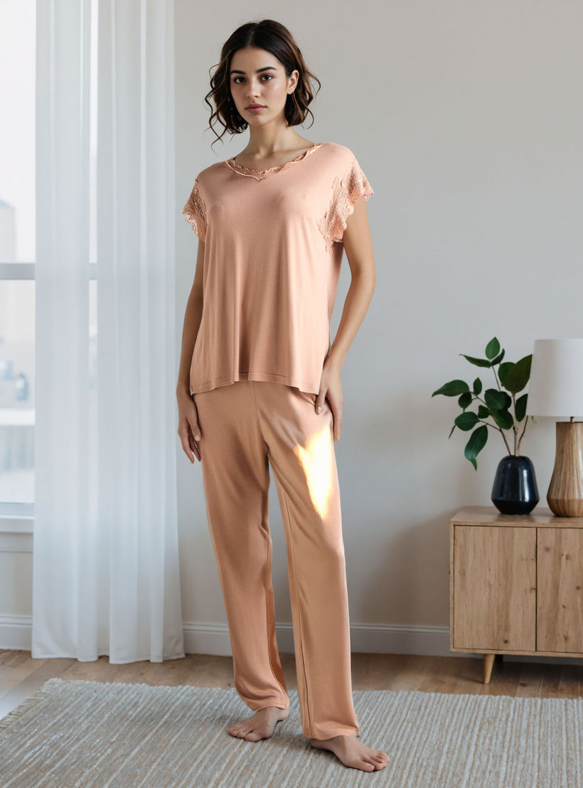 Lace Trim Pyjama Set-women-clothing-nightwear-pyjamas-longsets-image-1